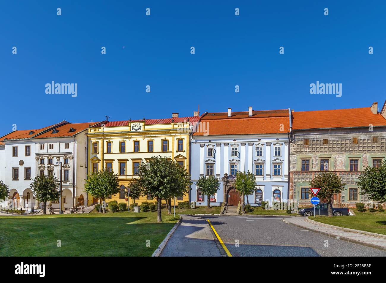 Case sulla piazza principale, Levoca, Slovacchia Foto Stock