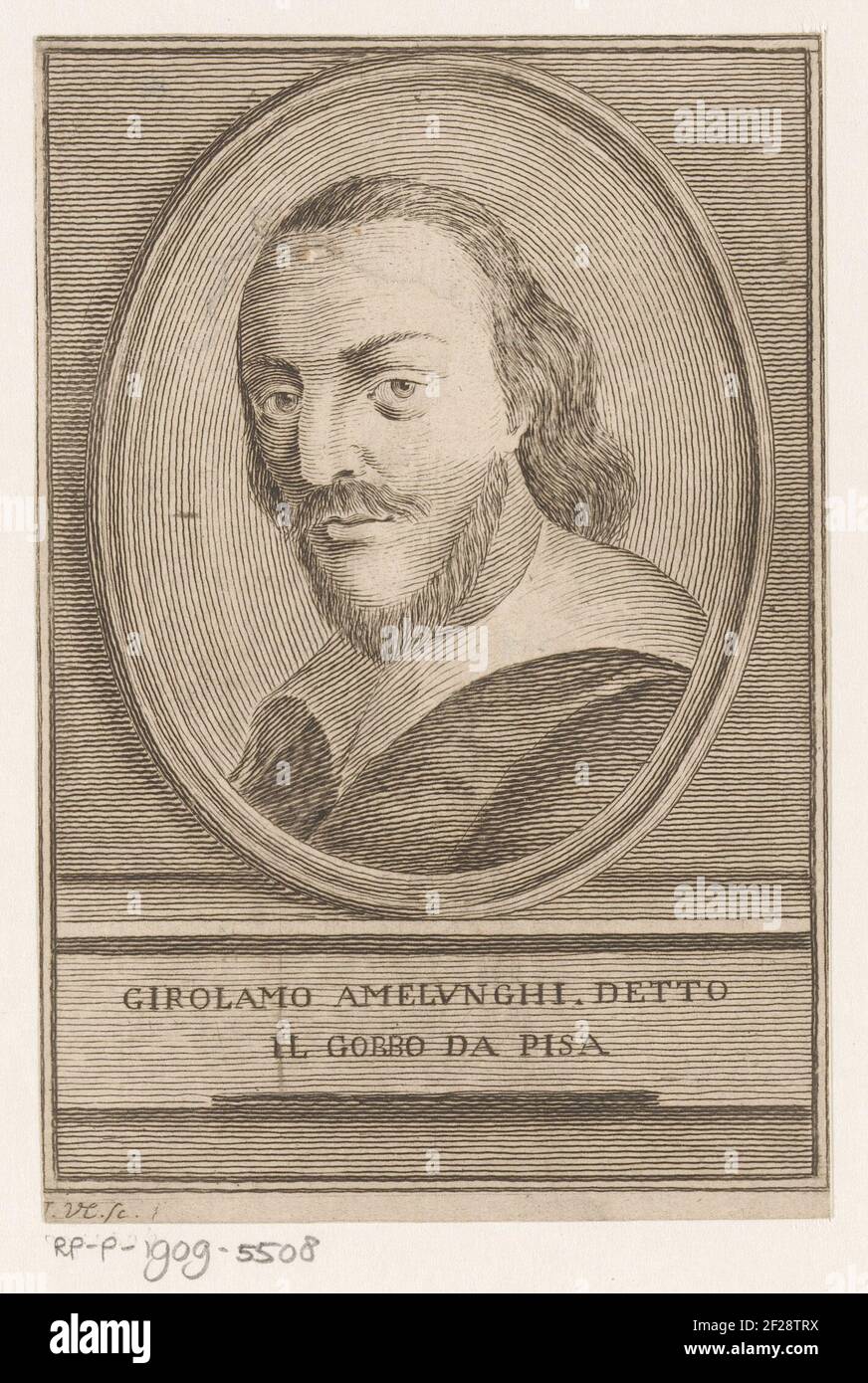 Ritratto dello scrittore il Gobbo da Pisa, Girolamo Amelonghi; Ritratti di scrittori che scrivono canzoni per Lorenzo de'Medici .. Foto Stock