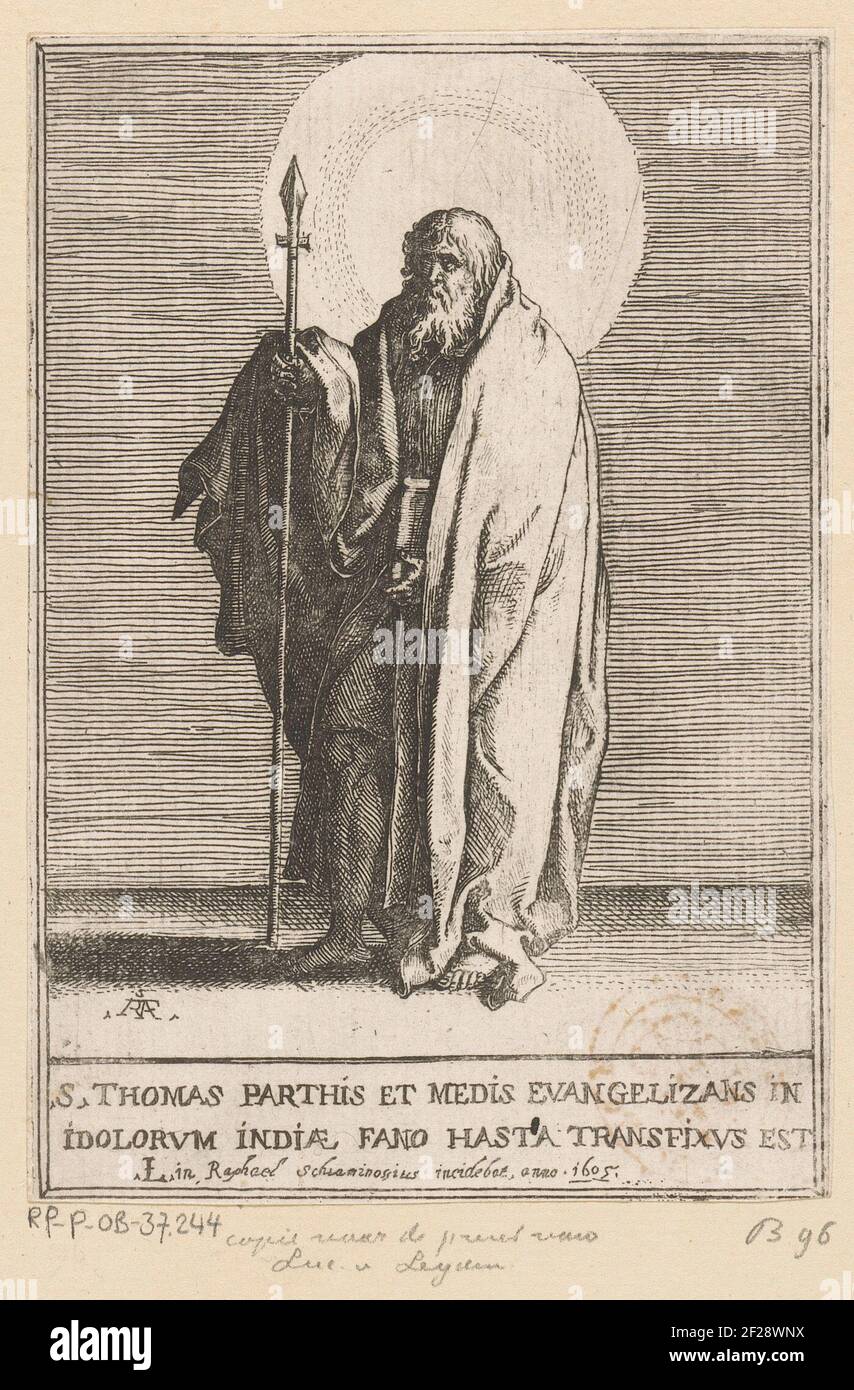 Heilige Tomas.The santo Tomas in piedi con una lancia e un libro. Foto Stock
