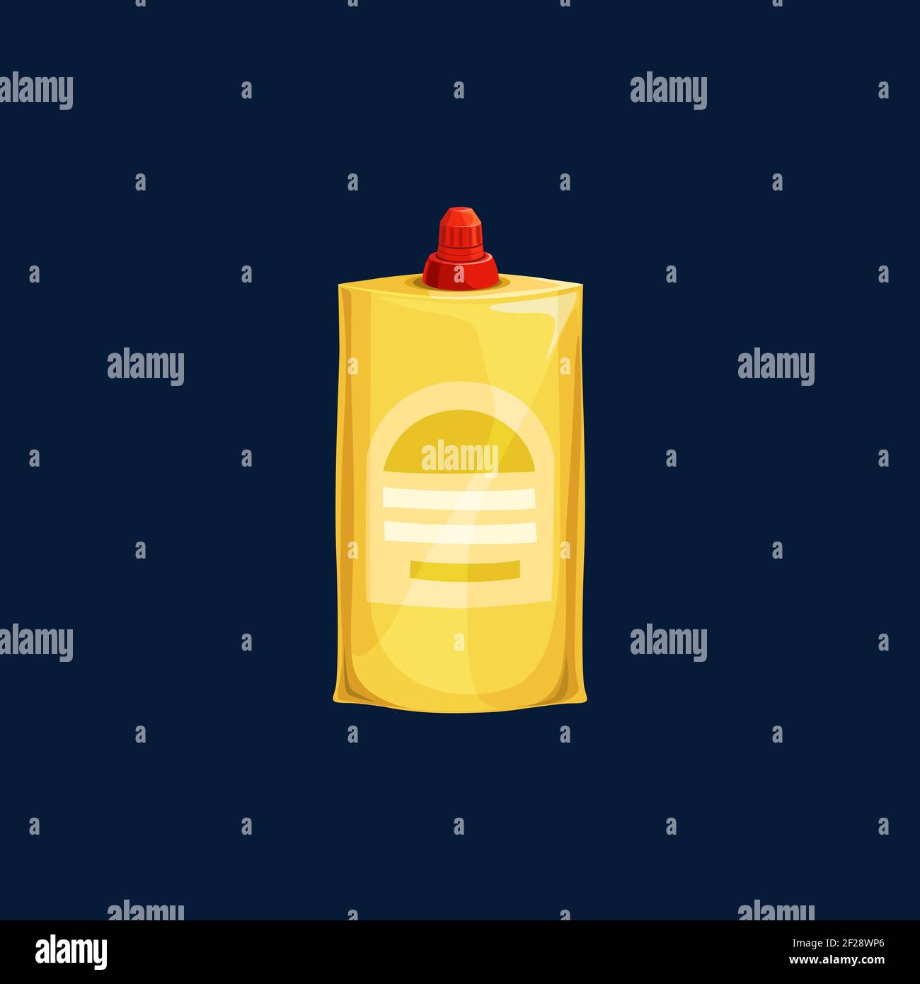 Sacchetto di plastica con condimento salsa, ketchup, maionese o senape, sacchetto in piedi con coperchio isolato. Confezione di doy vettoriale, mockup con salsa Illustrazione Vettoriale