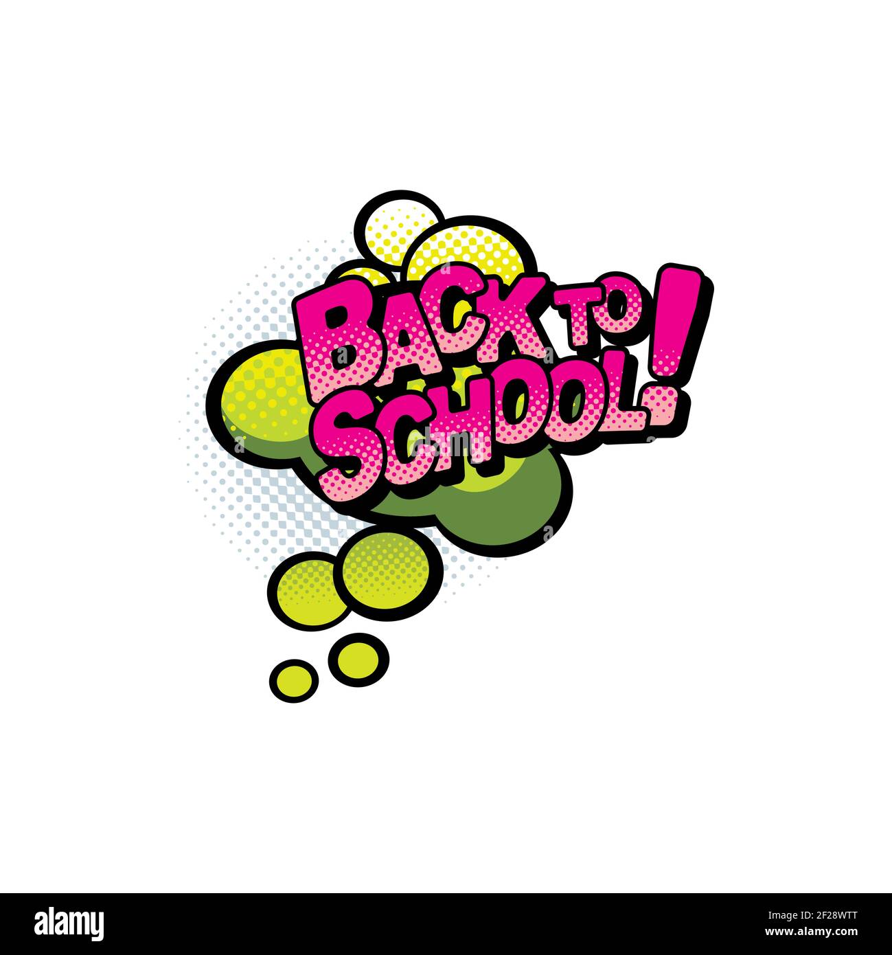 Torna alla scuola invito a studiare le bolle rotonde in pop art stile icona isolata. Benvenuto vettore alle classi, aperto o inizio della stagione scolastica, comic l Illustrazione Vettoriale