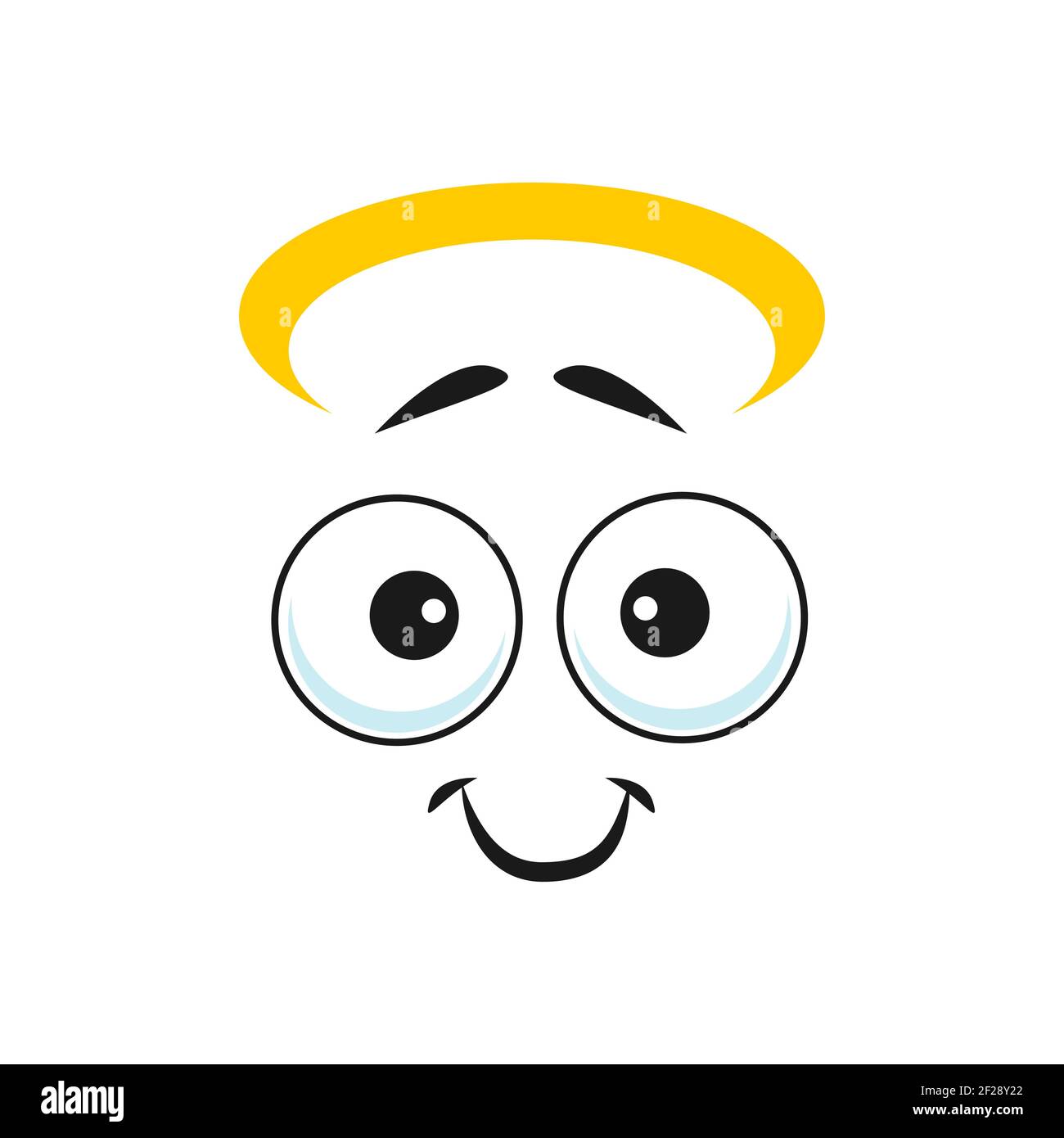 L'angelo cartone animato affronta emoji sorridenti, vettore divertente personaggio santo con nimbus, amichevole scenario sorriso e rotondo occhi gentili. Espressione facciale graziosa, pos Illustrazione Vettoriale