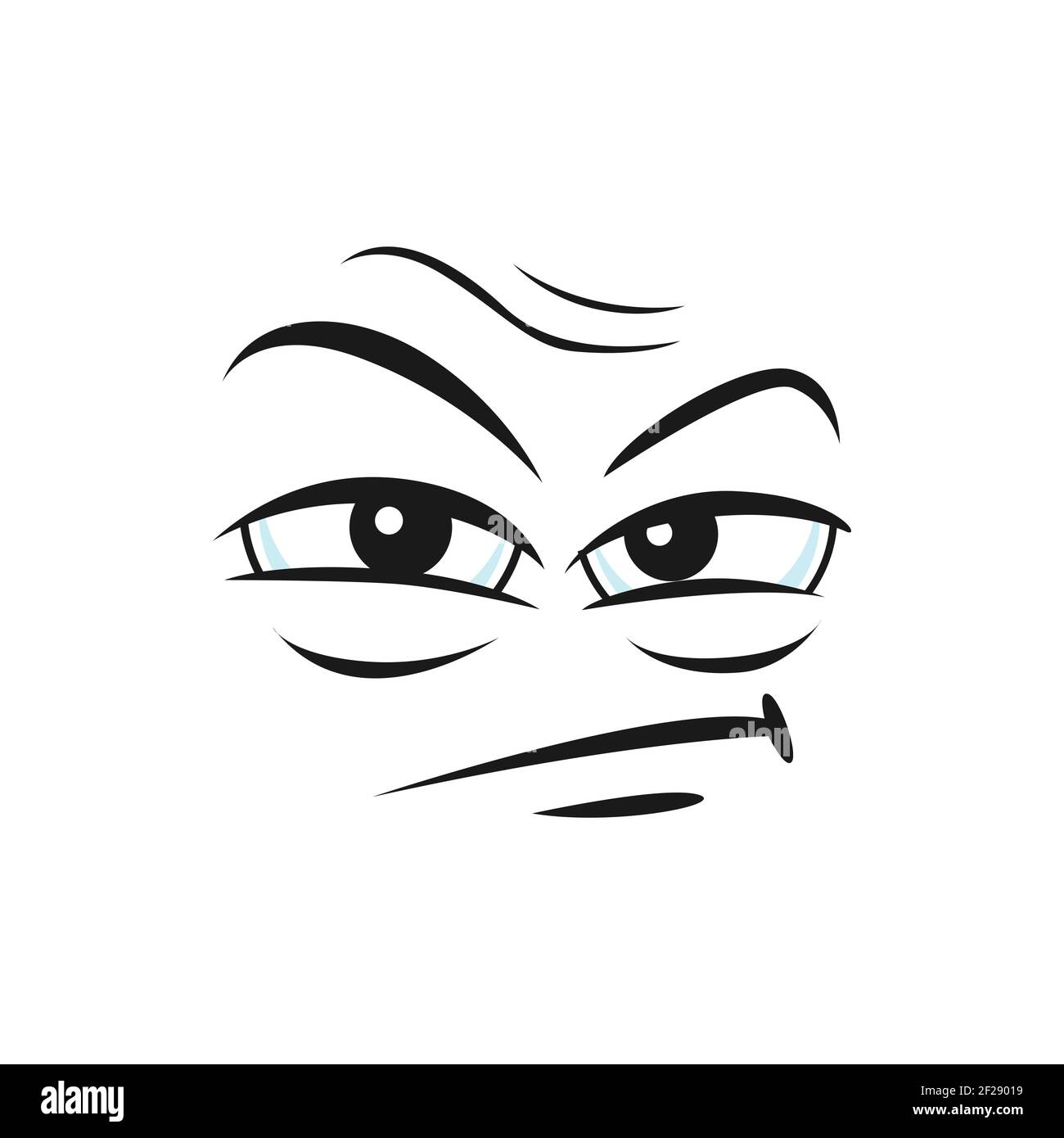 Smiley dubbioso, incredulità errata espressione facciale emoji icona isolato. Emoticon insidiosa vettoriale con faccia arrabbiata. Emoji tristi diffidenti. Dis Illustrazione Vettoriale