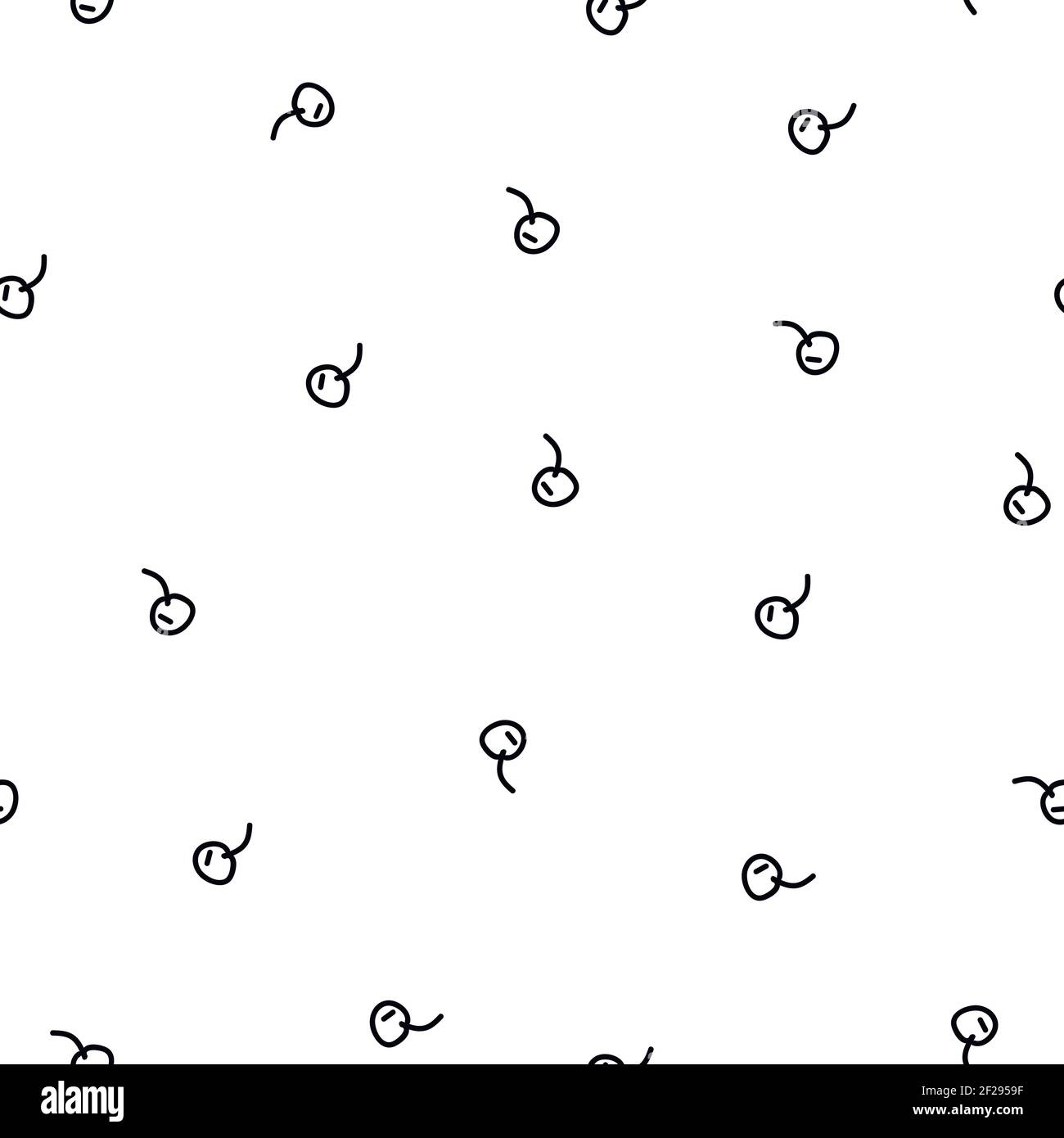 Motivo senza cuciture con ciliegie nere disegnate a mano su sfondo bianco. Illustrazione vettoriale. Illustrazione Vettoriale