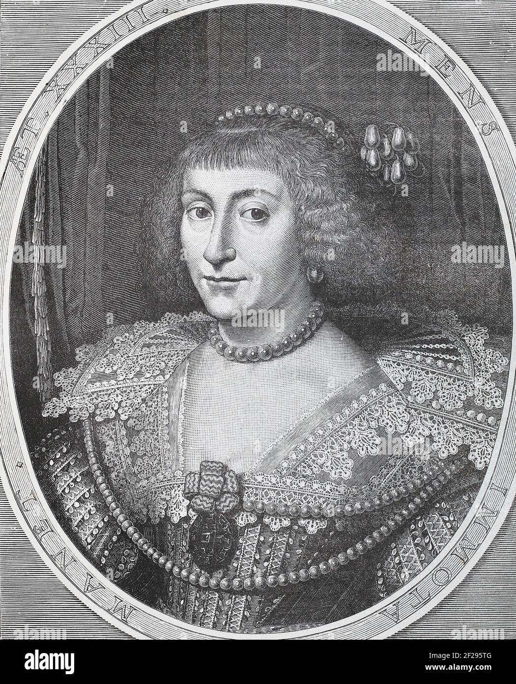 Elisabetta Stuart (19 agosto 1596 – 13 febbraio 1662) è stata Elettressa del Palatinato e, in breve, Regina della Boemia come moglie di Federico V del Palatinato. Poiché il regno di suo marito in Boemia e Palatinato durò solo per un inverno, Elisabetta viene spesso chiamata "Regina d'inverno". Elisabetta era la seconda figlia e la figlia maggiore di Giacomo VI e io, re di Scozia, Inghilterra e Irlanda, e sua moglie, Anna di Danimarca. Con la scomparsa dell'ultimo monarca Stuart nel 1714, il nipote di Elisabetta succedette al trono britannico come Giorgio i, dando inizio alla dinastia Hanoveriana. Foto Stock