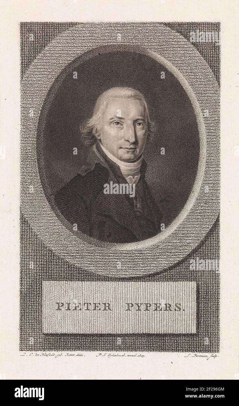 Ritratto del poeta Pieter Poypers; pagina del titolo per: P. Poypers, Eemlandsch Tempe (...), 1803 .. Foto Stock