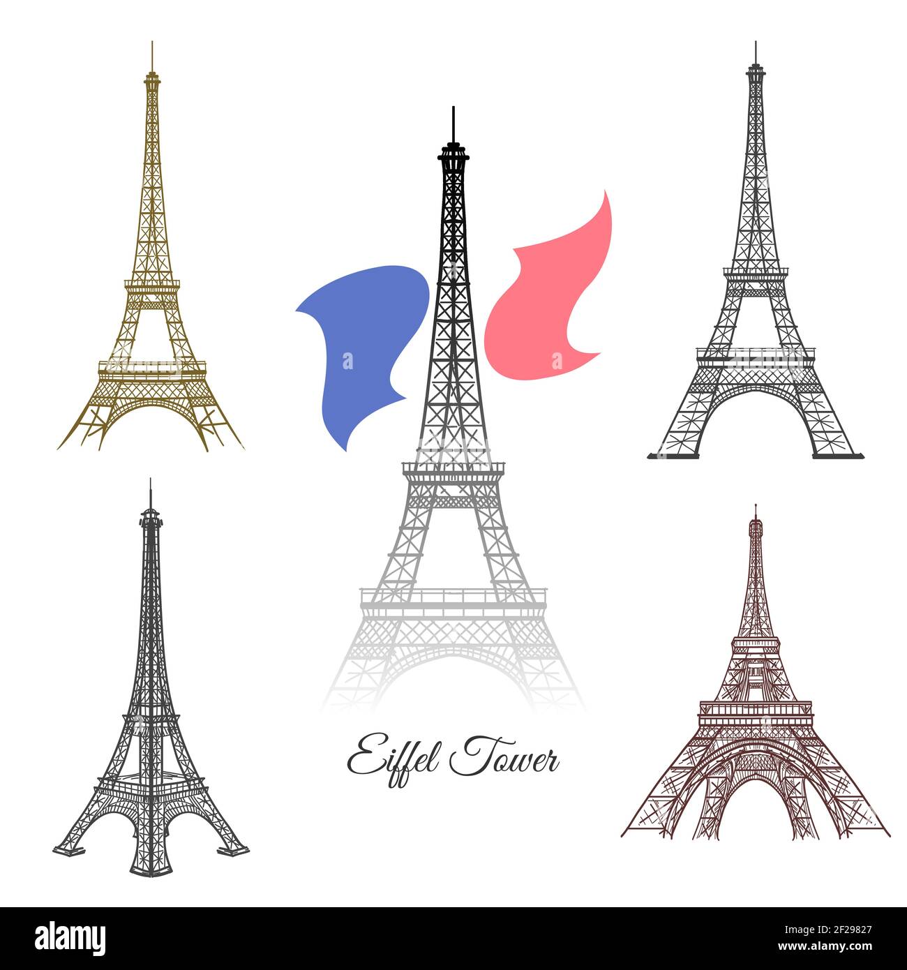 Torre Eiffel disegnata a mano a Parigi vettore. Parigi francia turismo, architettura torre, punto di riferimento torre eiffel monumento illustrazione Illustrazione Vettoriale