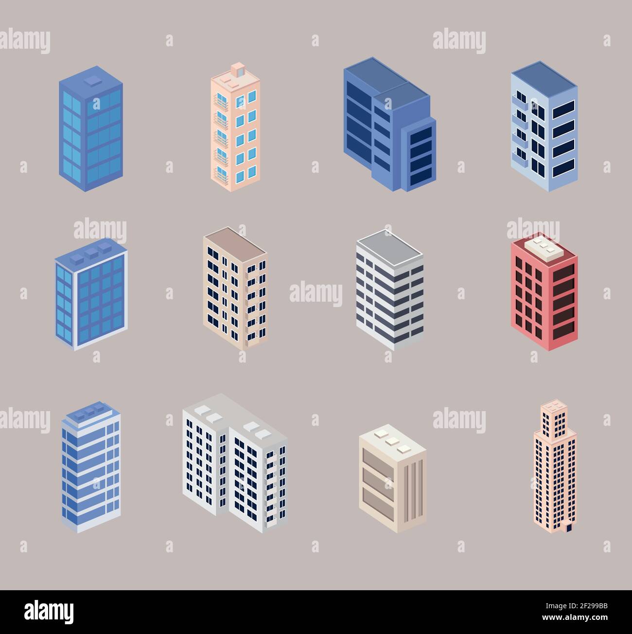dodici edifici icone Illustrazione Vettoriale