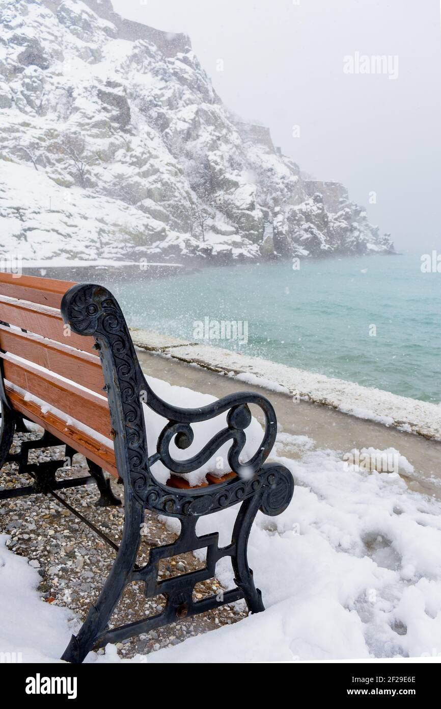 L'isola innevata di Myrina Foto Stock