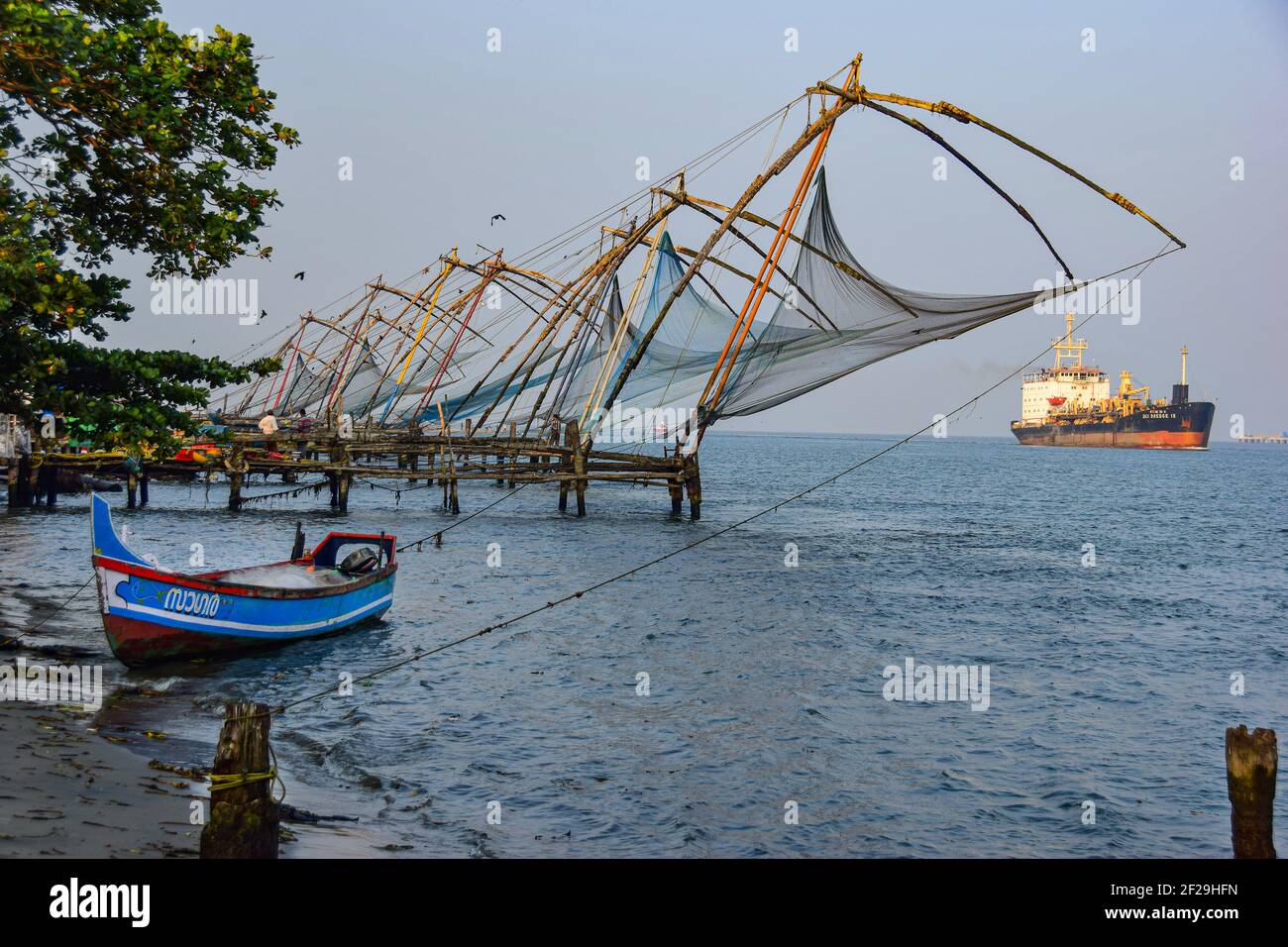 Reti da pesca cinesi, Kochi, Cochin, Kerala, India Foto Stock