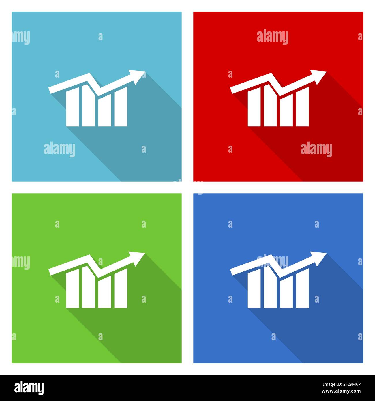 Grafico, freccia, crescita, insieme di icone aziendali, illustrazione vettoriale di progettazione piatta in eps 10 per applicazioni di webdesign e mobili in quattro opzioni di colore Illustrazione Vettoriale