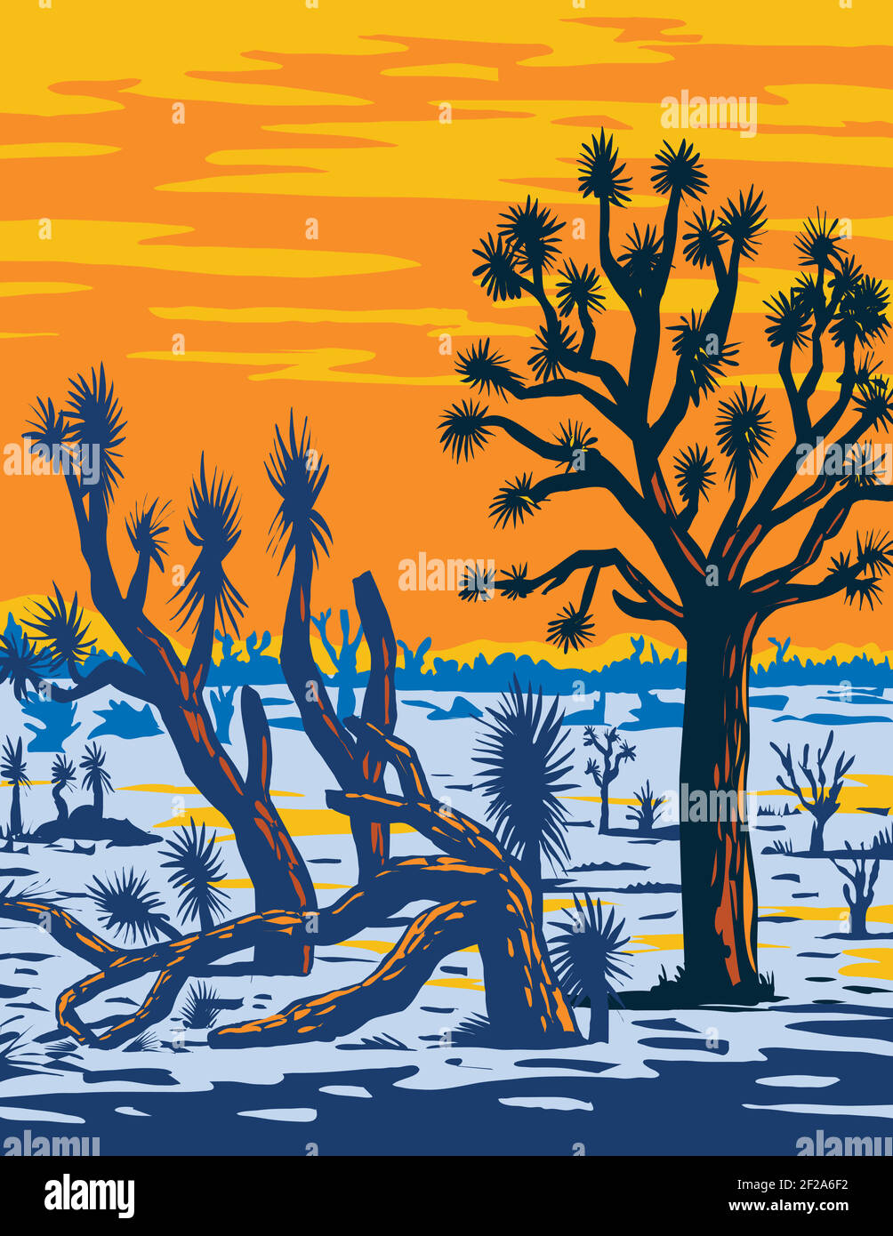 WPA poster arte della Arizona Joshua Tree Forest trovato Vicino all'estremità ovest del Grand Canyon ad est di La Lake Mead National Recreation Area è stata realizzata in WO Illustrazione Vettoriale