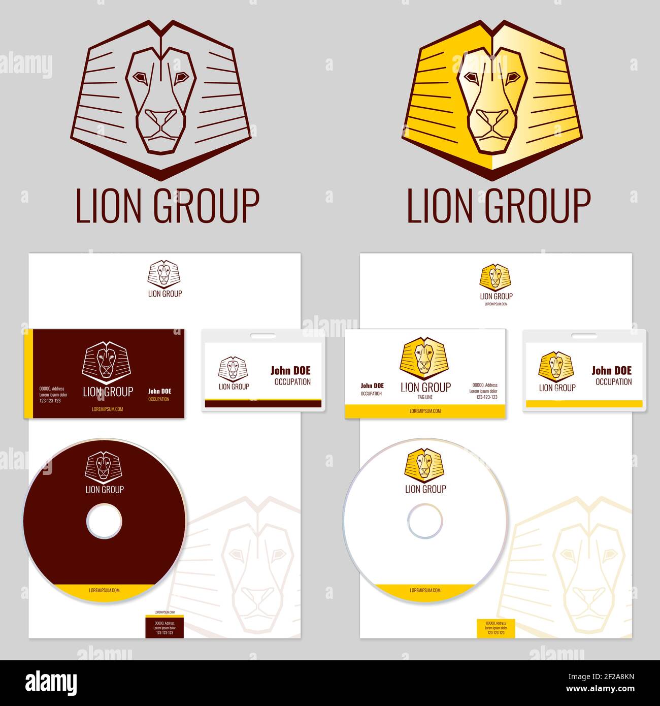 Set di modelli vettoriali per logo Lion per la vostra azienda. Logo di branding, testa del logo animale, emblema branding leone illustrazione Illustrazione Vettoriale