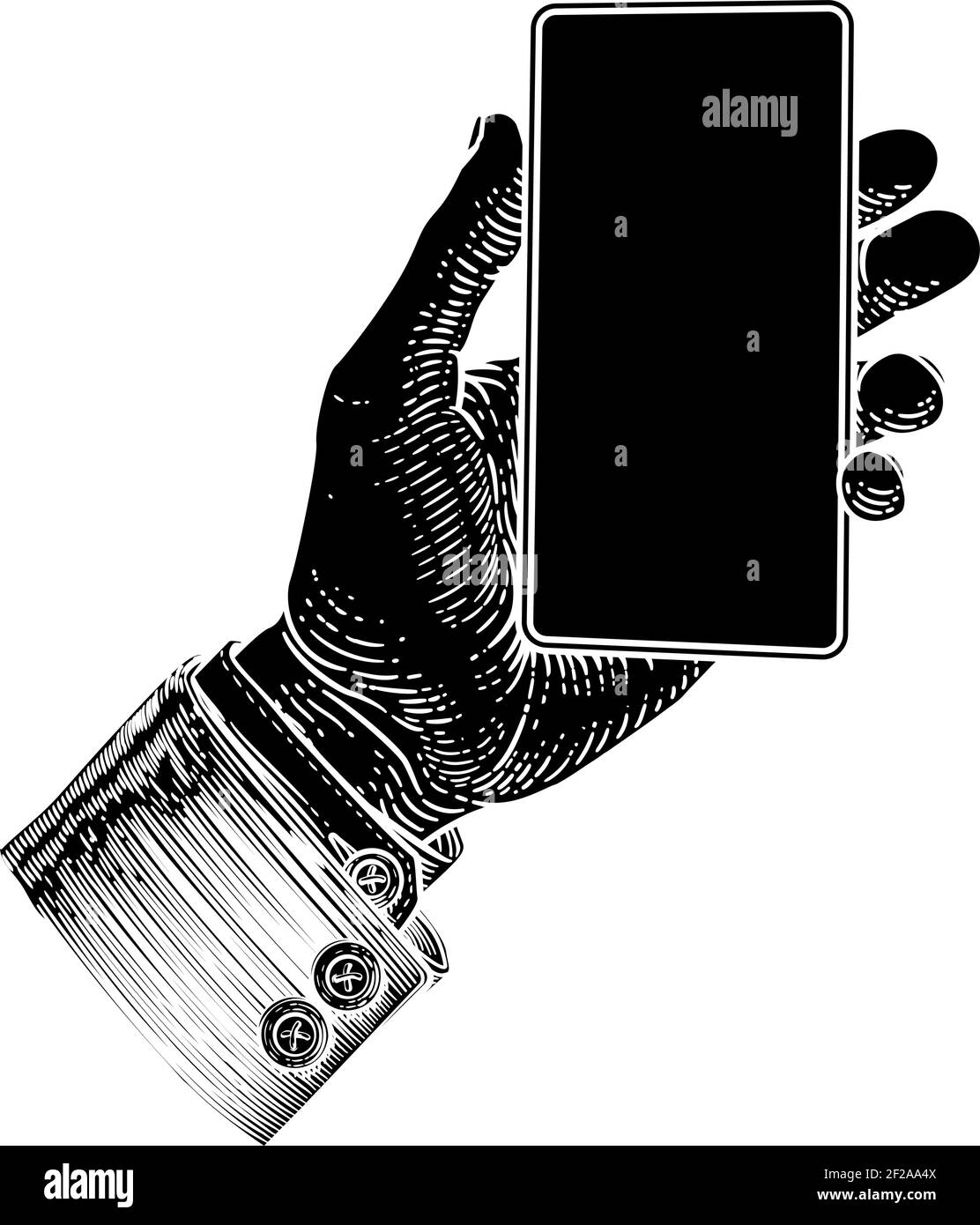 Mano Azienda Telefono Mobile in stile vintage Illustrazione Vettoriale