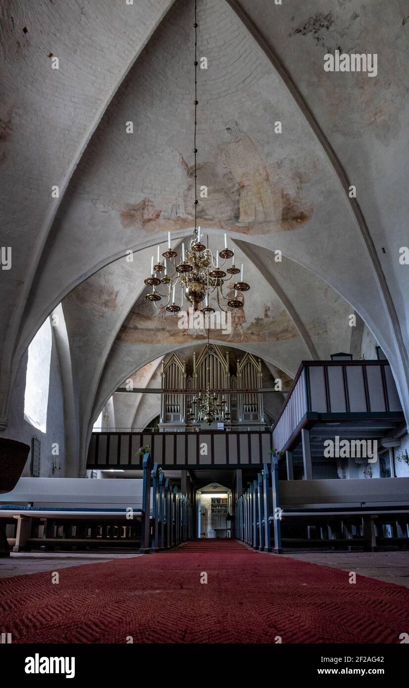 L'interno della chiesa di San Laurentii a Suederende sull'isola di Foehr, Schleswig-Holstein, Germania Foto Stock