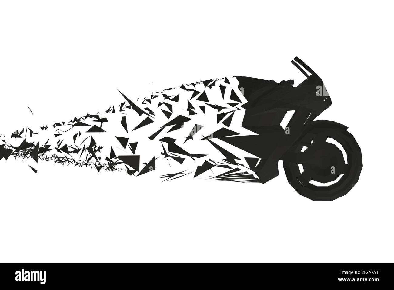 Moto poligonale ad alta velocità che si sgretola in piccoli frammenti. 3D. Vista laterale. Illustrazione vettoriale. Illustrazione Vettoriale