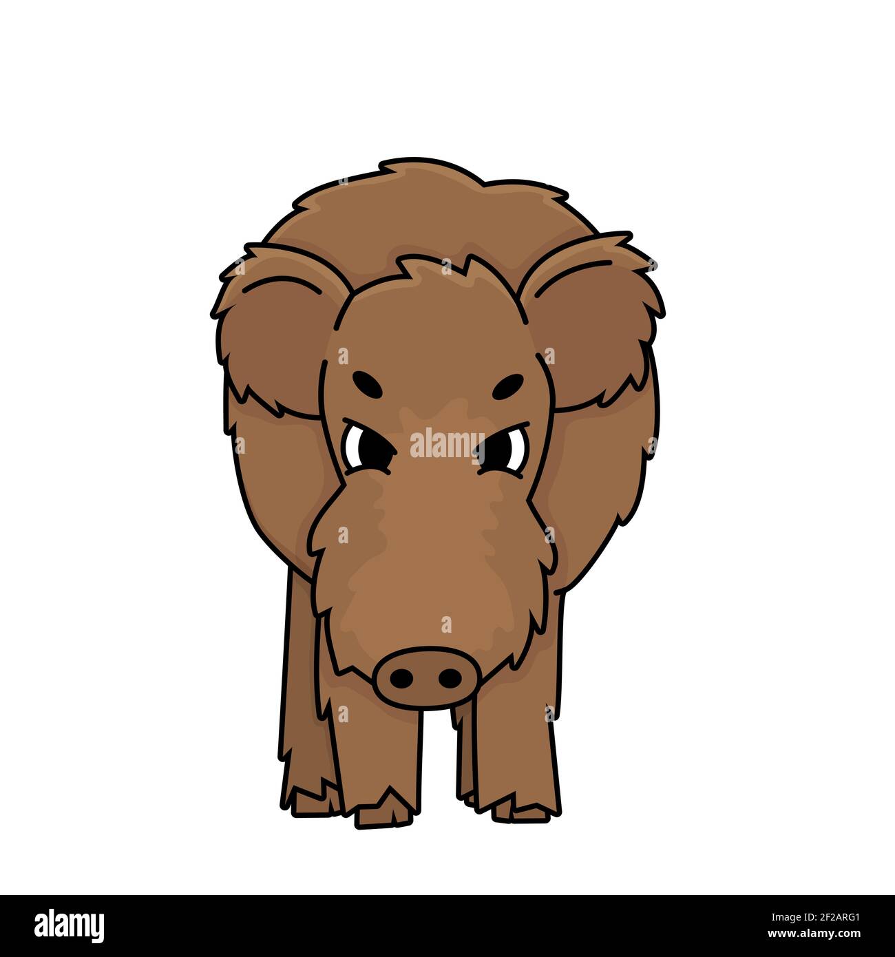 Marrone aggressivo arrabbiato Vector marrone cartoon boar selvatico maiale maschile. Doodle illustrazione isolata su sfondo bianco Illustrazione Vettoriale