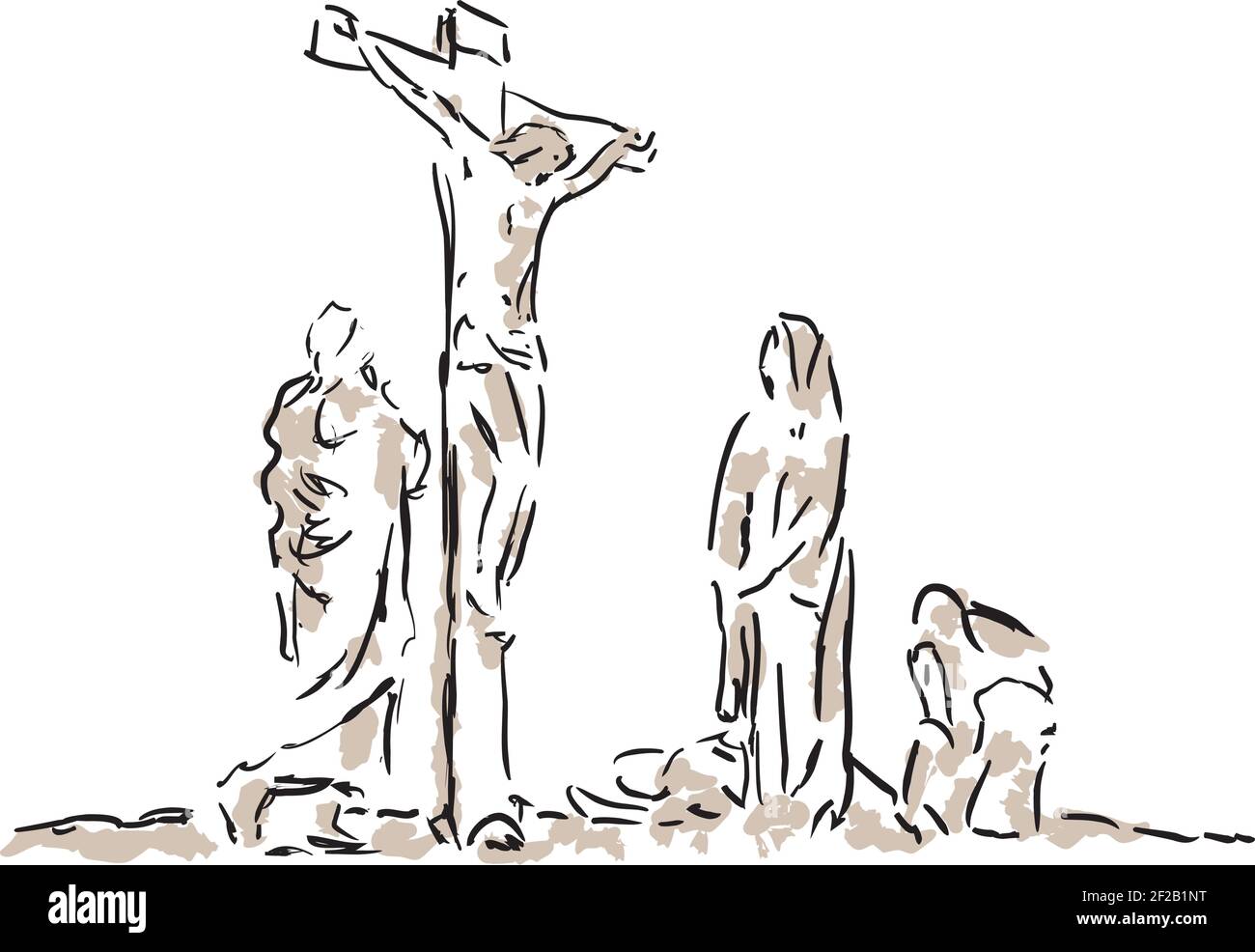 Gesù Cristo crocifisso sulla croce. Religione cristiana e cattolica. Illustrazione vettoriale. Illustrazione Vettoriale