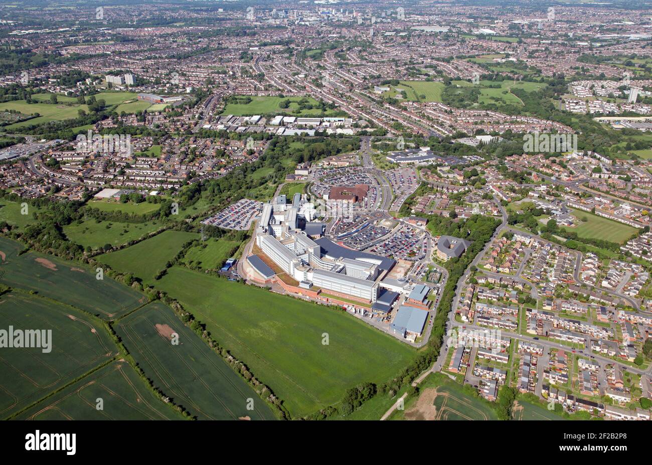 Veduta aerea dell'Ospedale Universitario Coventry & Warwickshire, Coventry, Regno Unito Foto Stock