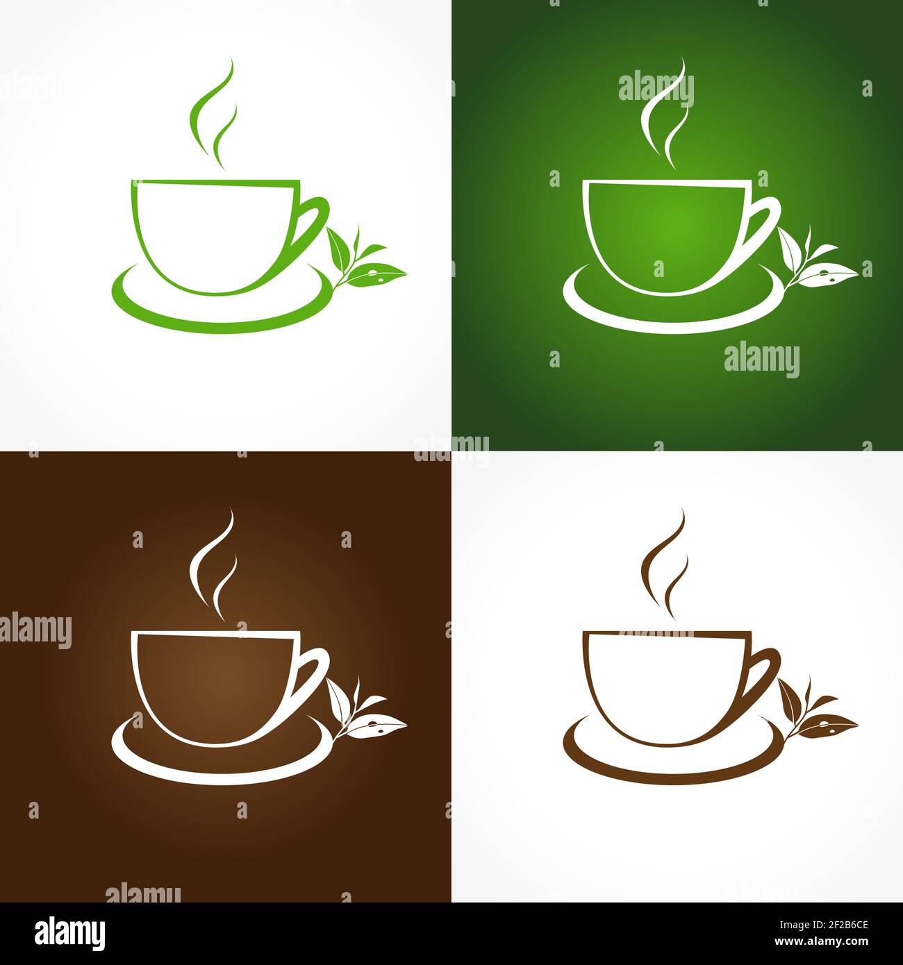 Logo dell'azienda del tè. Il logotipo con foglie di tè per le case del tè e caffè. Emblema di branding in stile tradizionale. Modello di impostazione delle icone della coppa vettoriale. WIT. Foglia Illustrazione Vettoriale