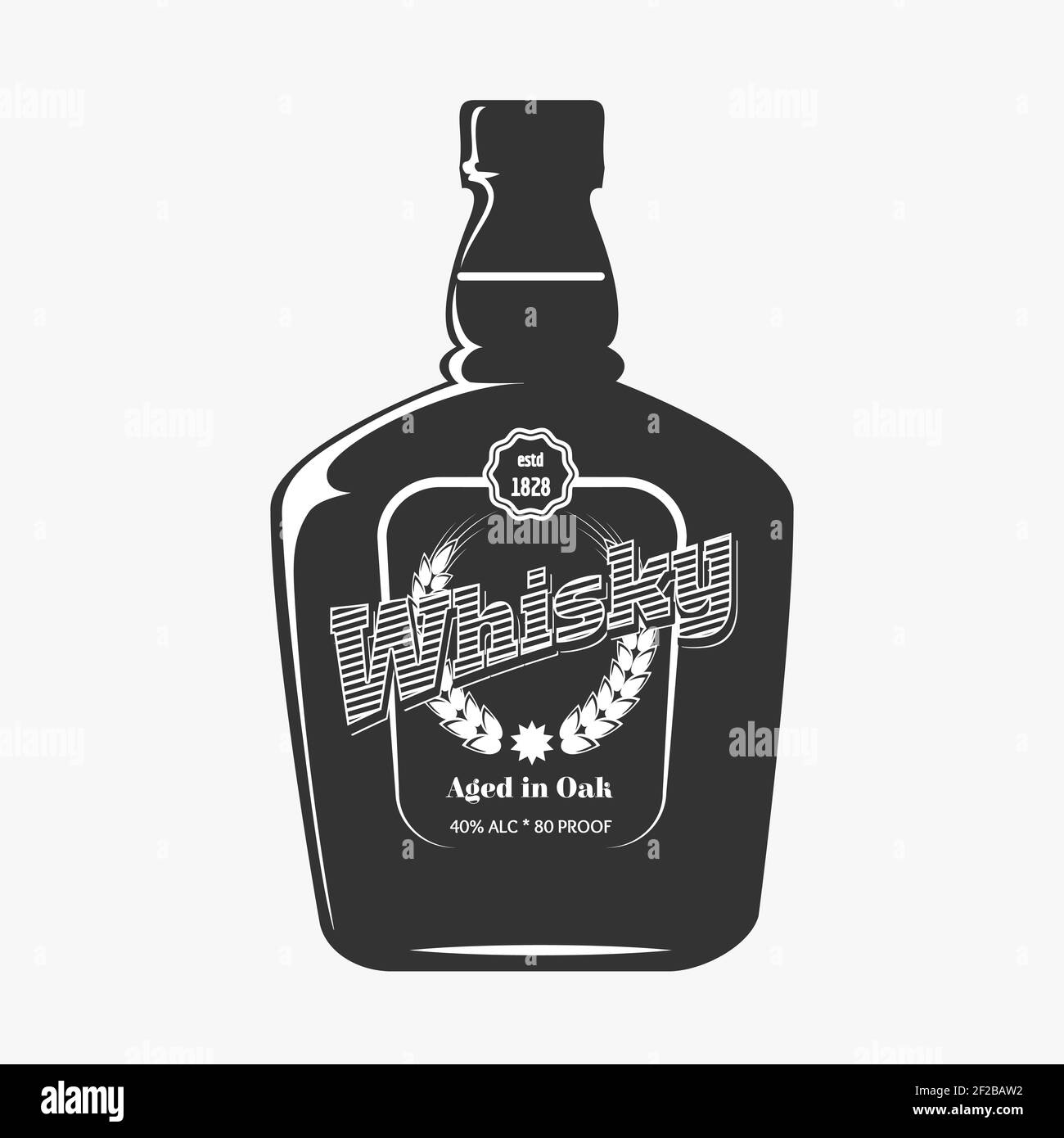 Etichetta retro whisky. Illustrazione del disegno della bevanda, prodotto della bottiglia di disegno vettoriale Illustrazione Vettoriale