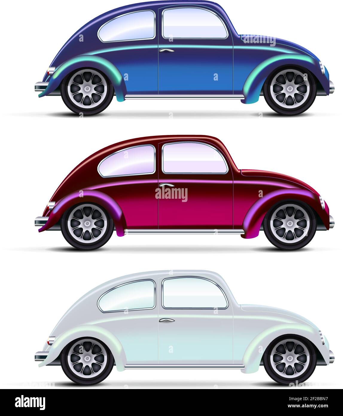 Vector Mesh realistico multicolore vecchie auto su bianco. Opacità EPS10 Illustrazione Vettoriale