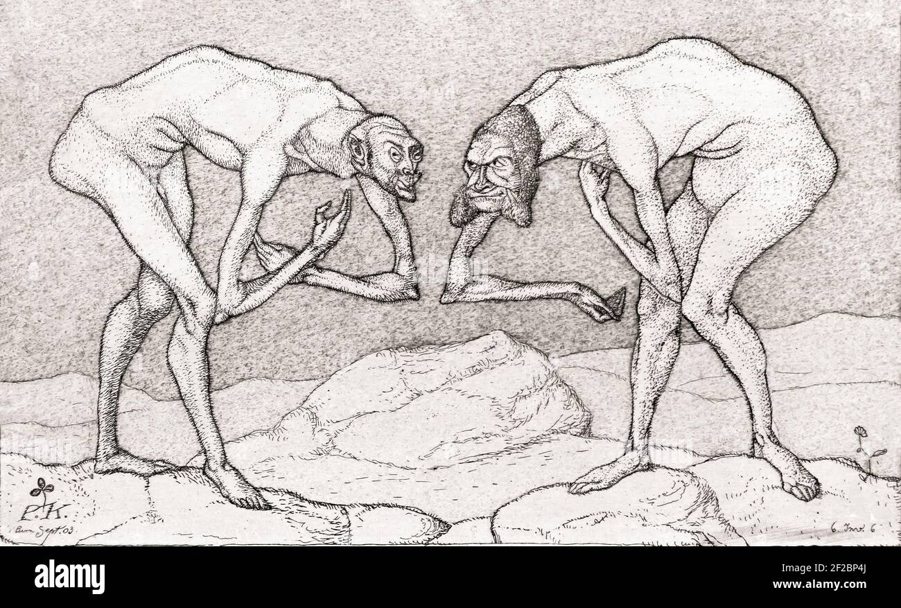 Due signori si inchinano l'uno all'altro, supponendo ciascuno di trovarsi in una posizione più alta, Paul Klee, 1903, Solomon R. Guggenheim Museum, Manhattan, NE Foto Stock