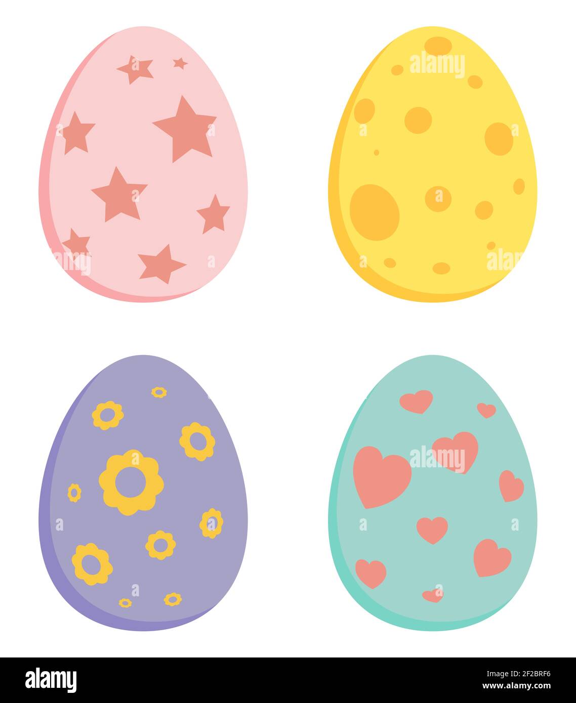 Set di uova di Pasqua. Collezione di simboli delle vacanze primaverili in colori pastello. Illustrazione vettoriale isolata in bianco. Illustrazione Vettoriale