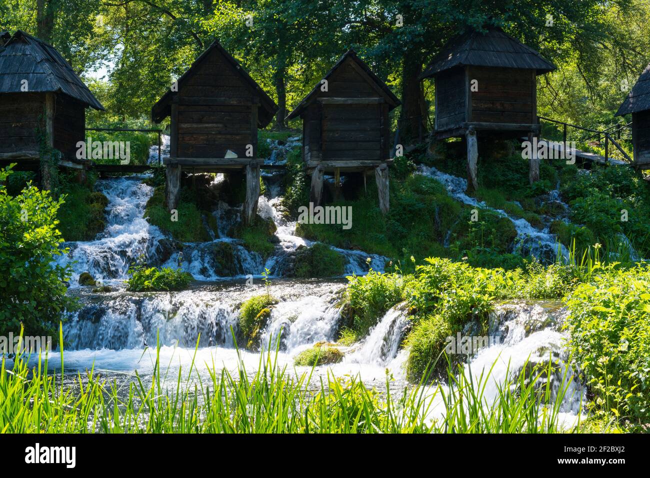 Mulini ad acqua Mlincici vicino a Jajce, Bosnia ed Erzegovina. Foto Stock