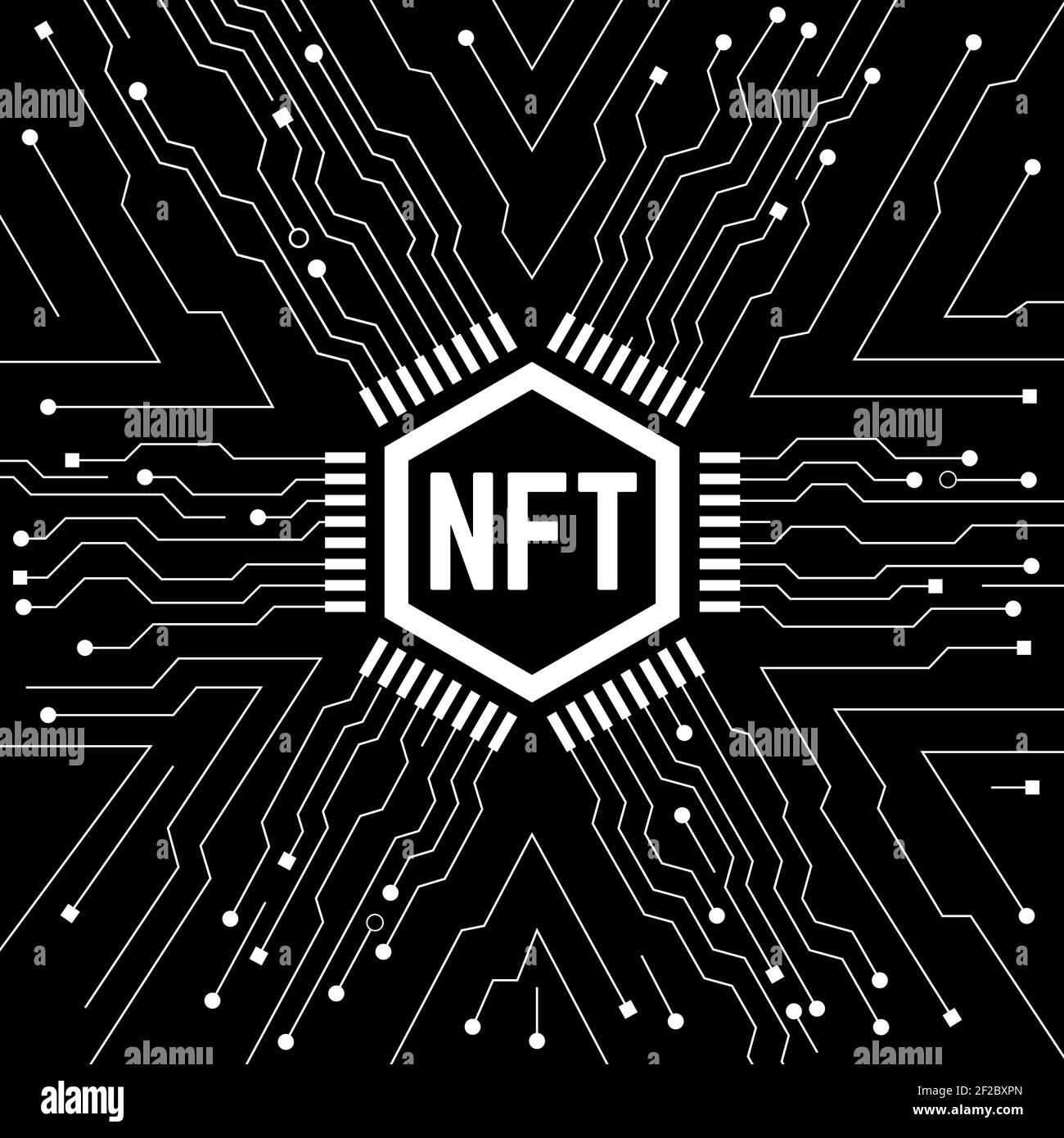 Gettone non fungibile FFT. Bianco e nero Illustrazione Vettoriale
