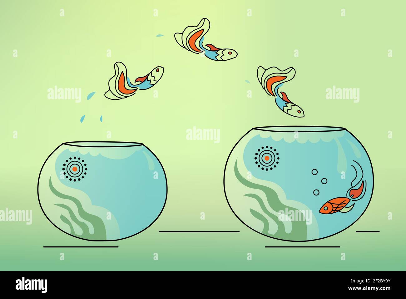 Salto di pesce, libertà immaginaria, acquario, psicologia Illustrazione Vettoriale