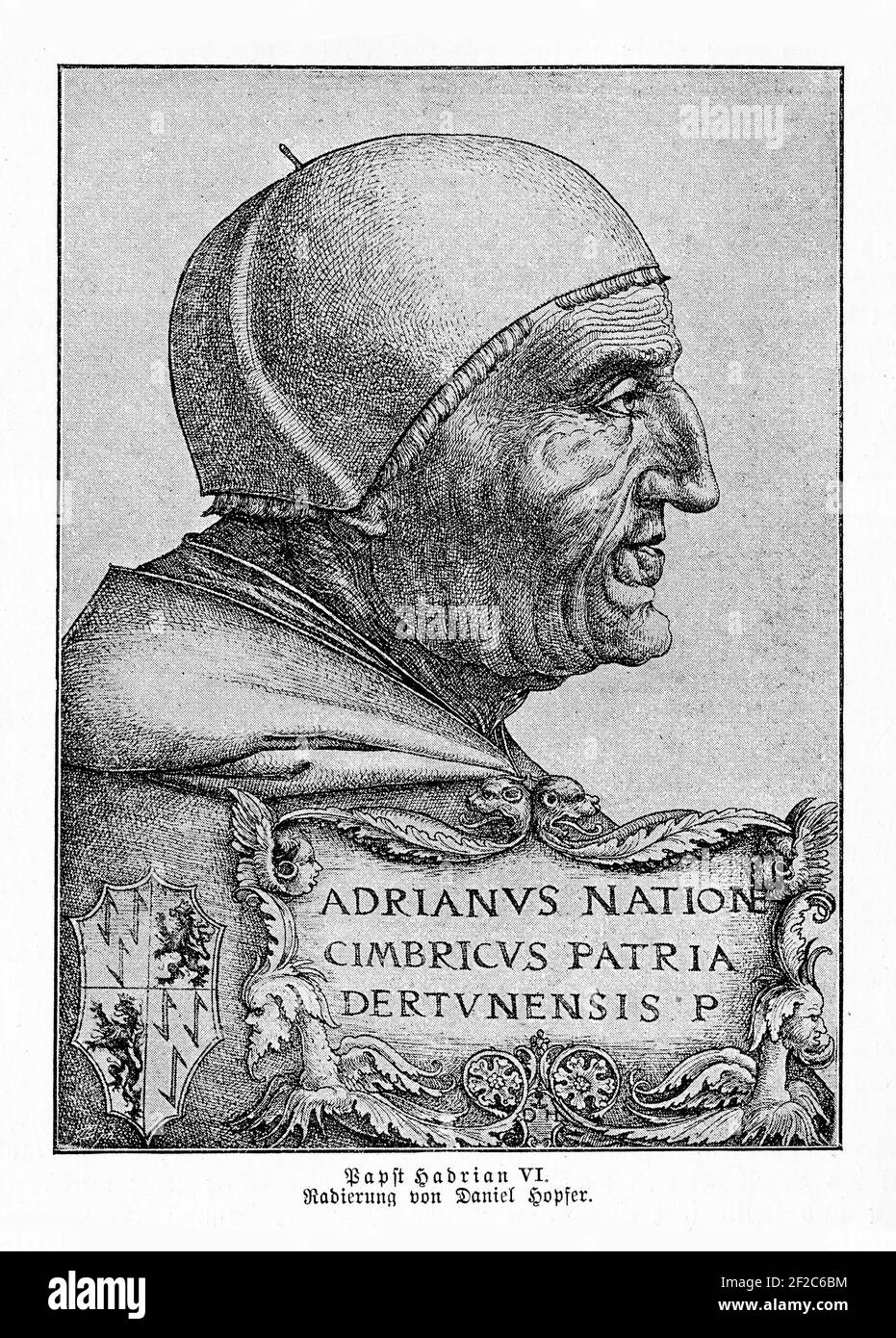 Papa Adriano VI (1459 - 1523), olandese, professore di teologia e papa ai tempi della riforma protestante, ritratto di Daniel Hopfer Foto Stock