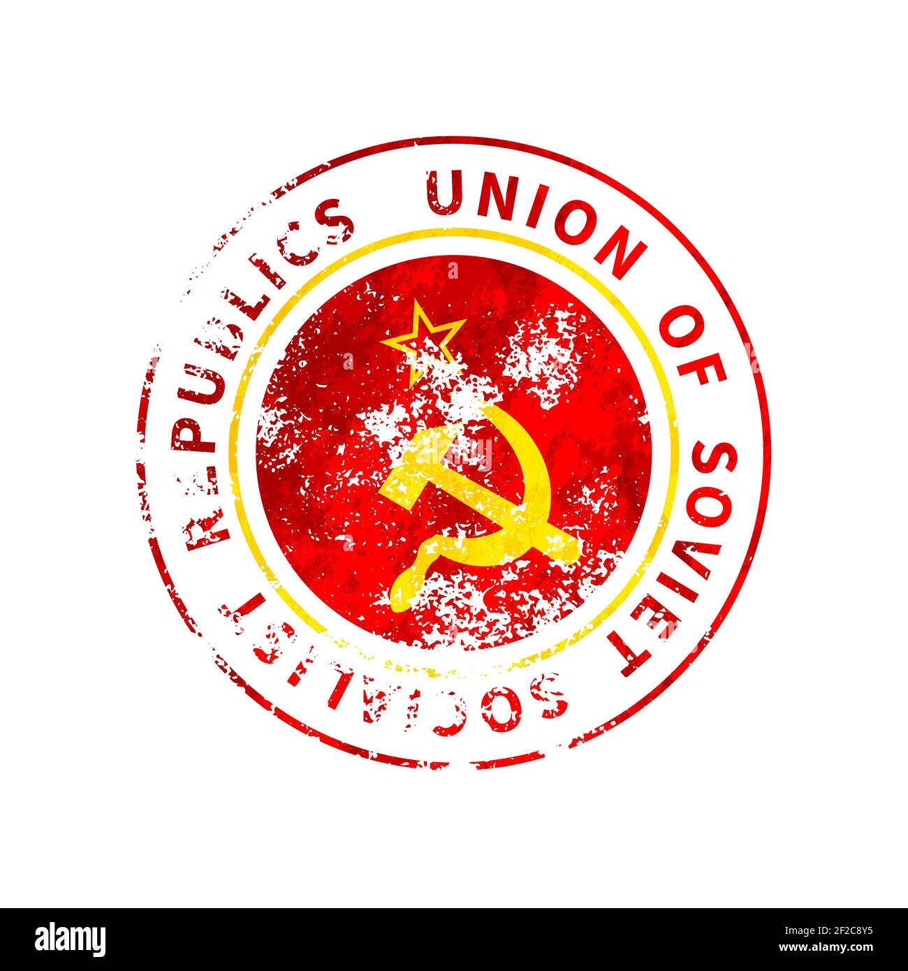 Segno dell'Unione delle Repubbliche Socialiste Sovietiche, stampa di grunge vintage con bandiera dell'URSS su bianco Illustrazione Vettoriale
