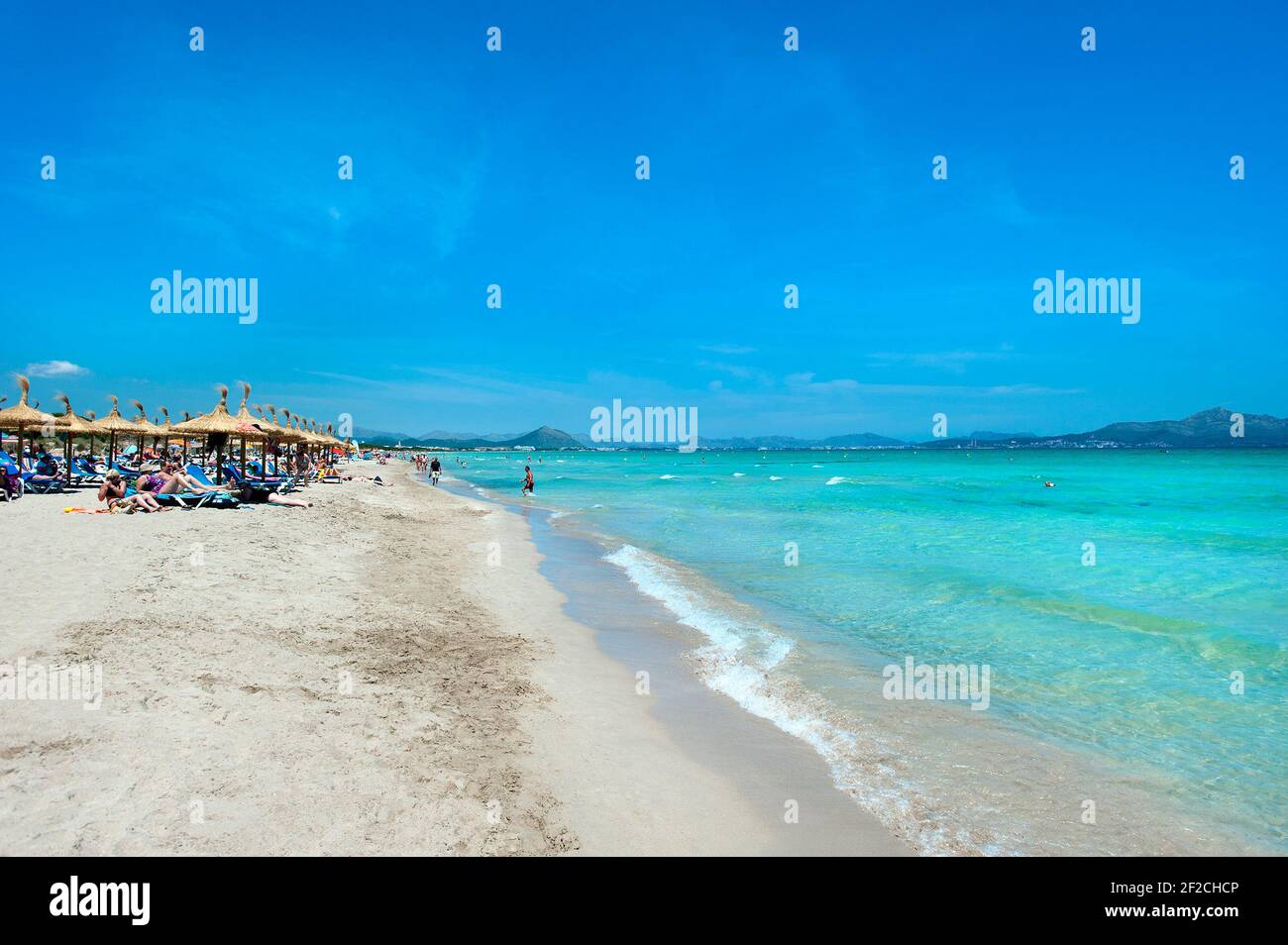 Spiaggia di Can Picafort, Maiorca, Isole Baleari, Spagna Foto Stock