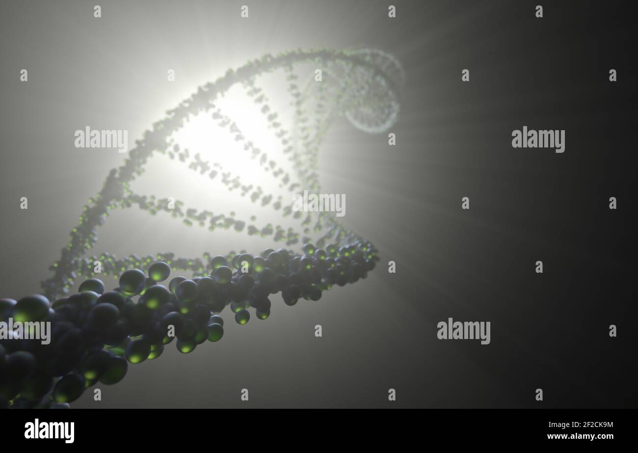 Molecola di DNA con retroilluminazione. Codice genetico, molecole elicoidali. Foto Stock