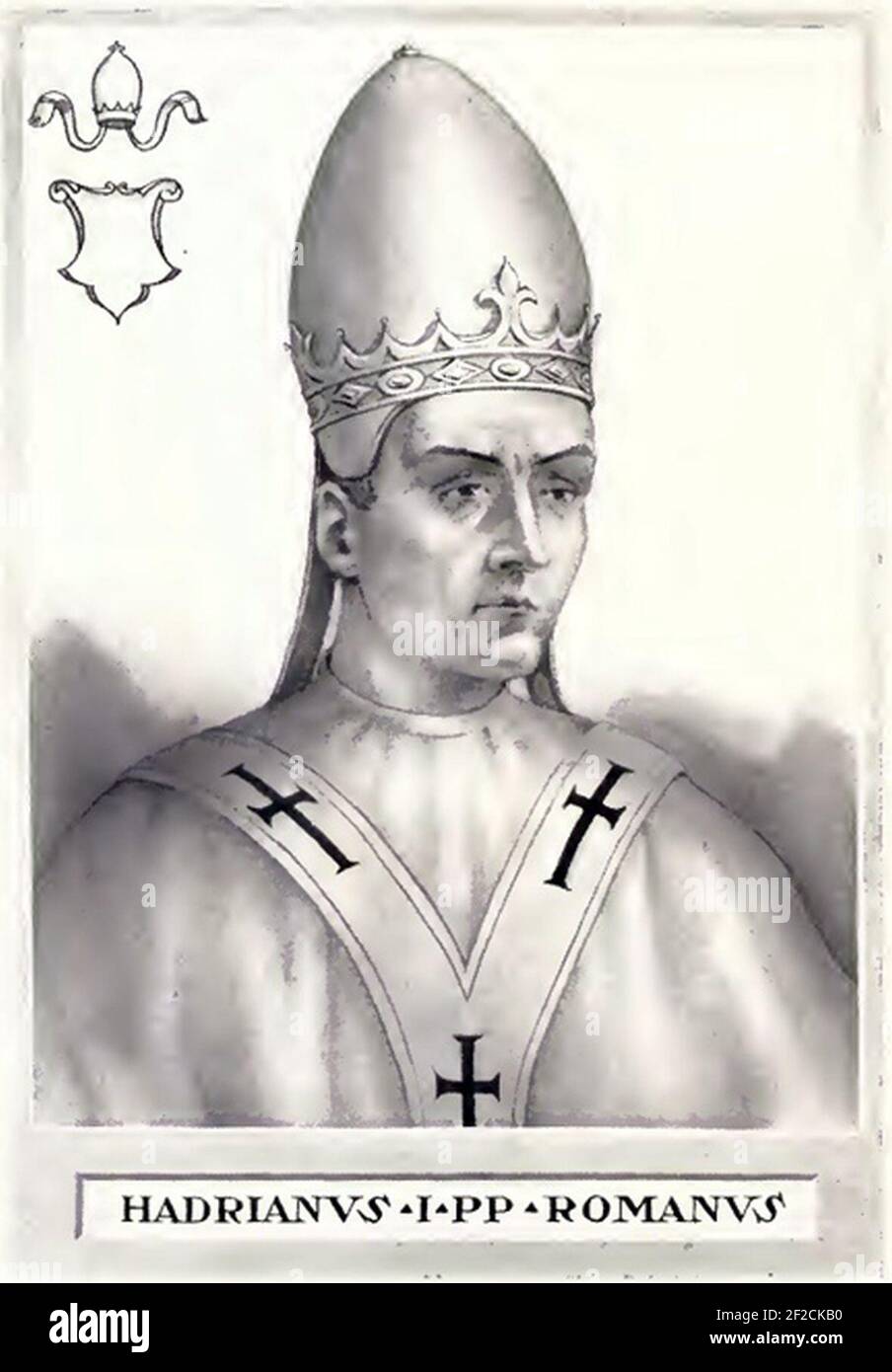 Illustrazione di Papa Adriano I. Foto Stock