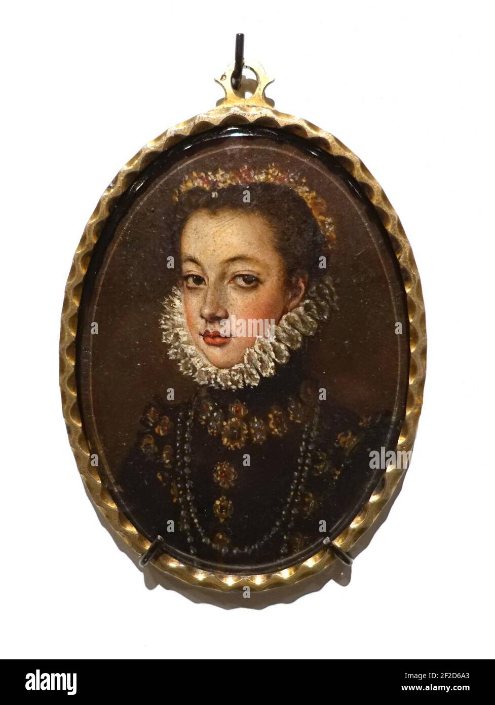 Ritratto in miniatura di una Signora della Corte Spagnola, attribuita ad Alonso Sanchez Coello, spagnolo, c.. 1580, Foto Stock