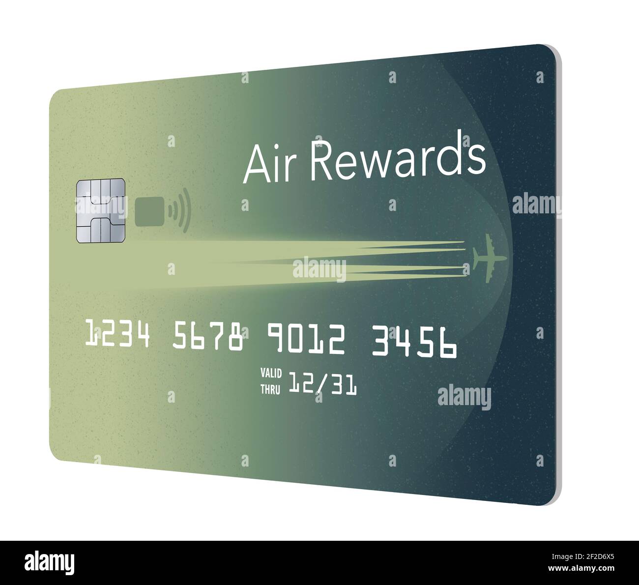 Qui è una carta di credito generica aria moderna ricompense. Questa è un'illustrazione 3D. Foto Stock