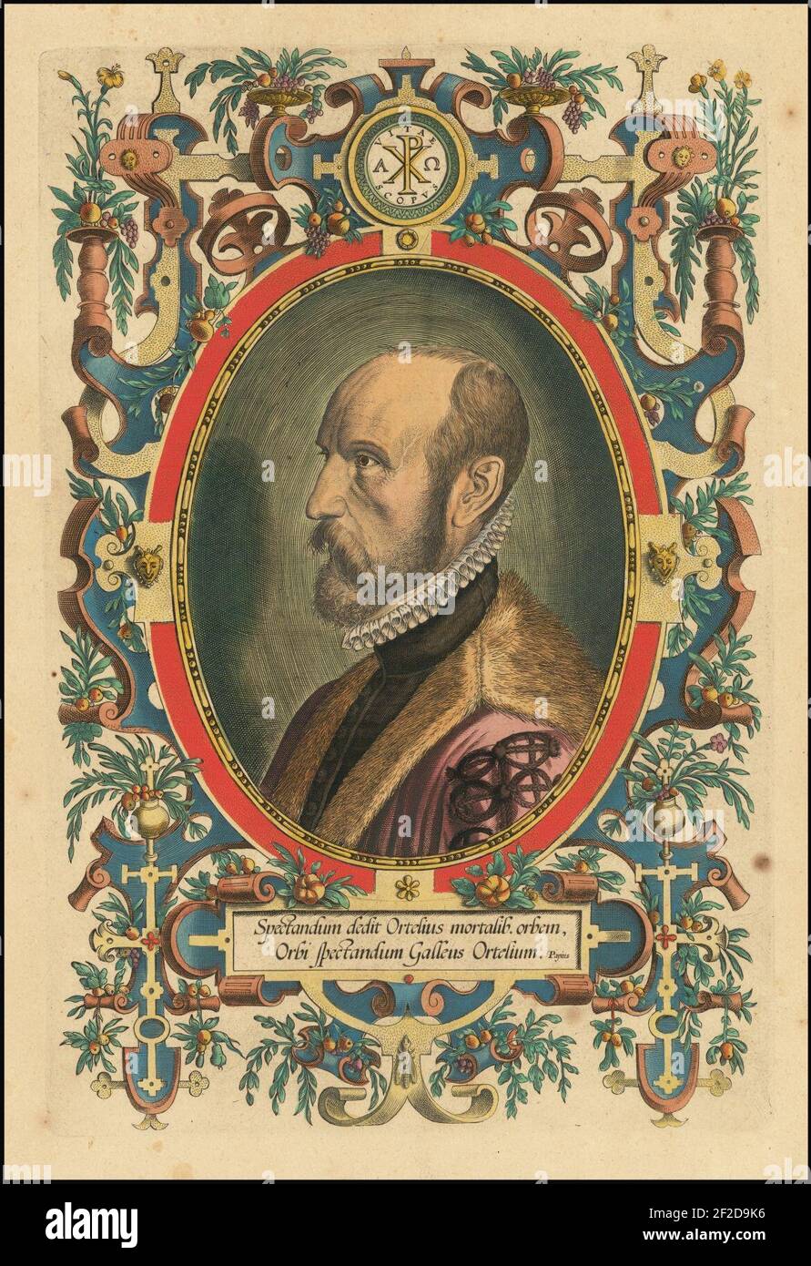 Ritratto di Abramo Ortelio, inciso da Filippo Galle. Foto Stock