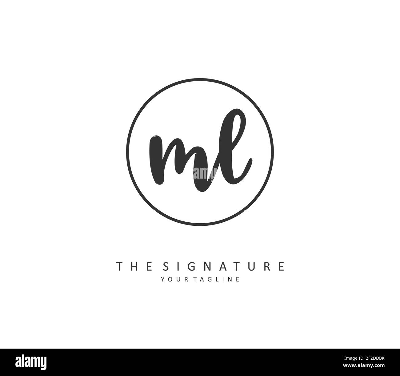 FIRMA e scrittura a mano DELLA lettera INIZIALE DI ML. Un logo iniziale di calligrafia concettuale con elemento modello. Illustrazione Vettoriale