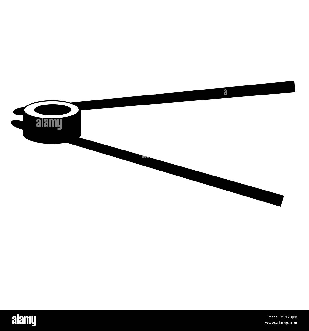 chopsticks con l'icona del sushi roll su sfondo bianco. insegna della cucina asiatica, simbolo del ristorante sushi, stile piatto, sushi e roll con chopsti Foto Stock