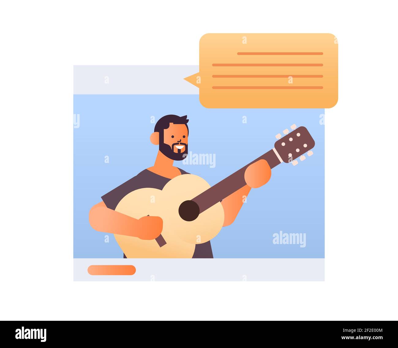 uomo che suona la chitarra nella finestra del browser web teoria della musica online illustrazione vettoriale orizzontale verticale concettuale Illustrazione Vettoriale