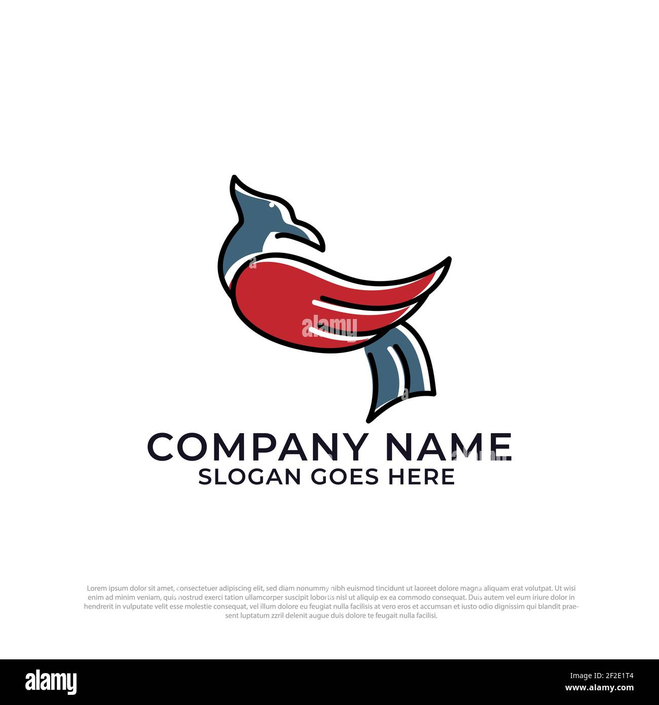 Disegno del logo e di uccello e della lettera iniziale, e e Wings logo premium vettoriale Illustrazione Vettoriale