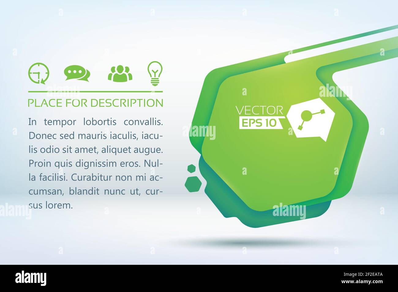 Progettare lo sfondo con luogo per testo modificabile descrizione sociale e. pittogrammi chat con immagine vettoriale esagonale verde Illustrazione Vettoriale