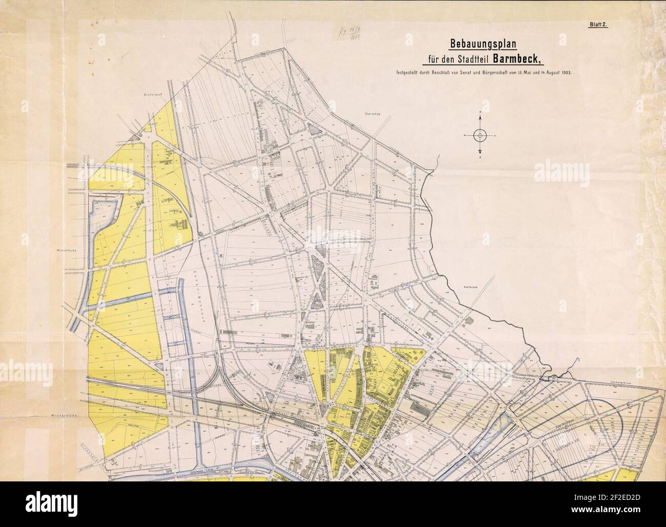 Bebauungsplan für den Stadtteil Barmbeck, gestellt durch Beschluß von Bürgerschaft und 1903 vom (). Foto Stock