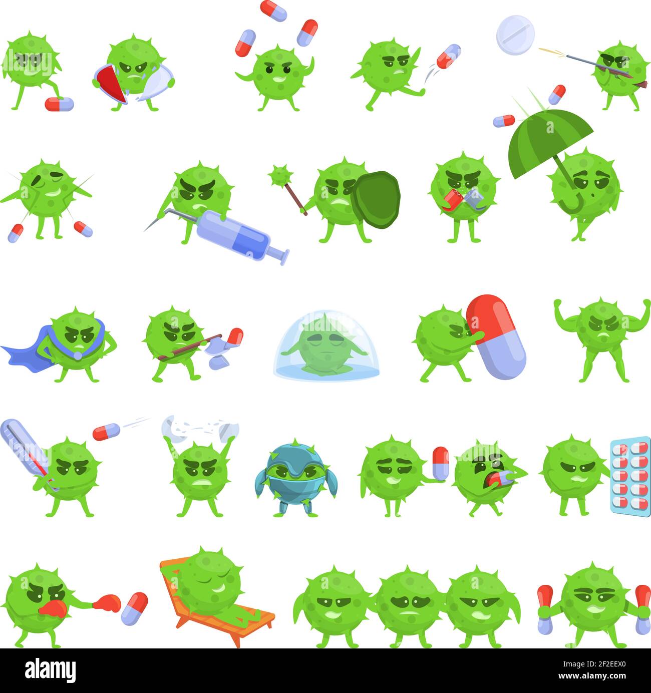 Set di icone di resistenza agli antibiotici. Set di cartoni animati di icone vettoriali di resistenza agli antibiotici per il web design Illustrazione Vettoriale