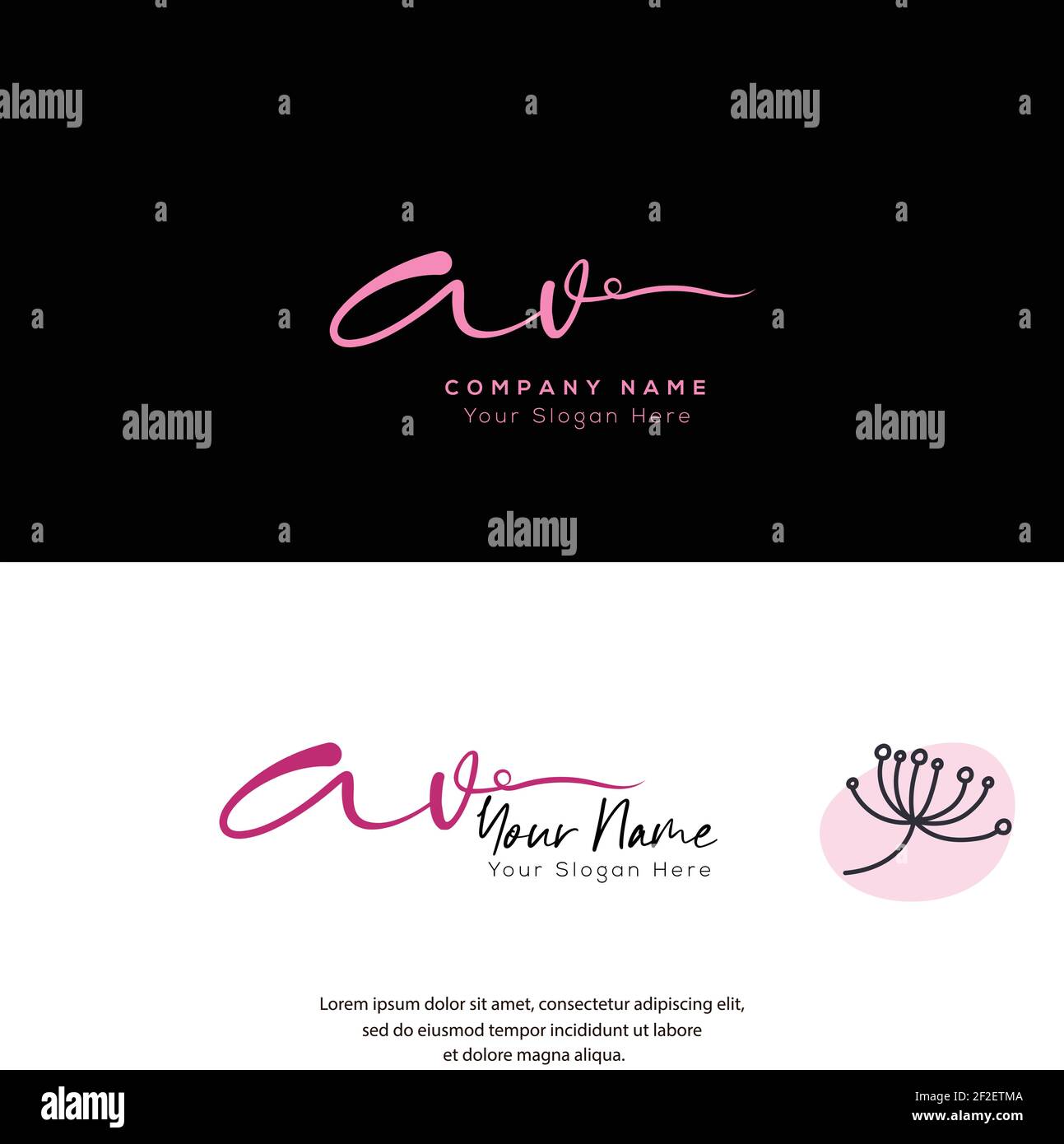 Una scrittura a mano e un logo della firma della lettera iniziale di V AV. Beauty Vector primo logo .Moda, boutique, floreale e botanico Illustrazione Vettoriale