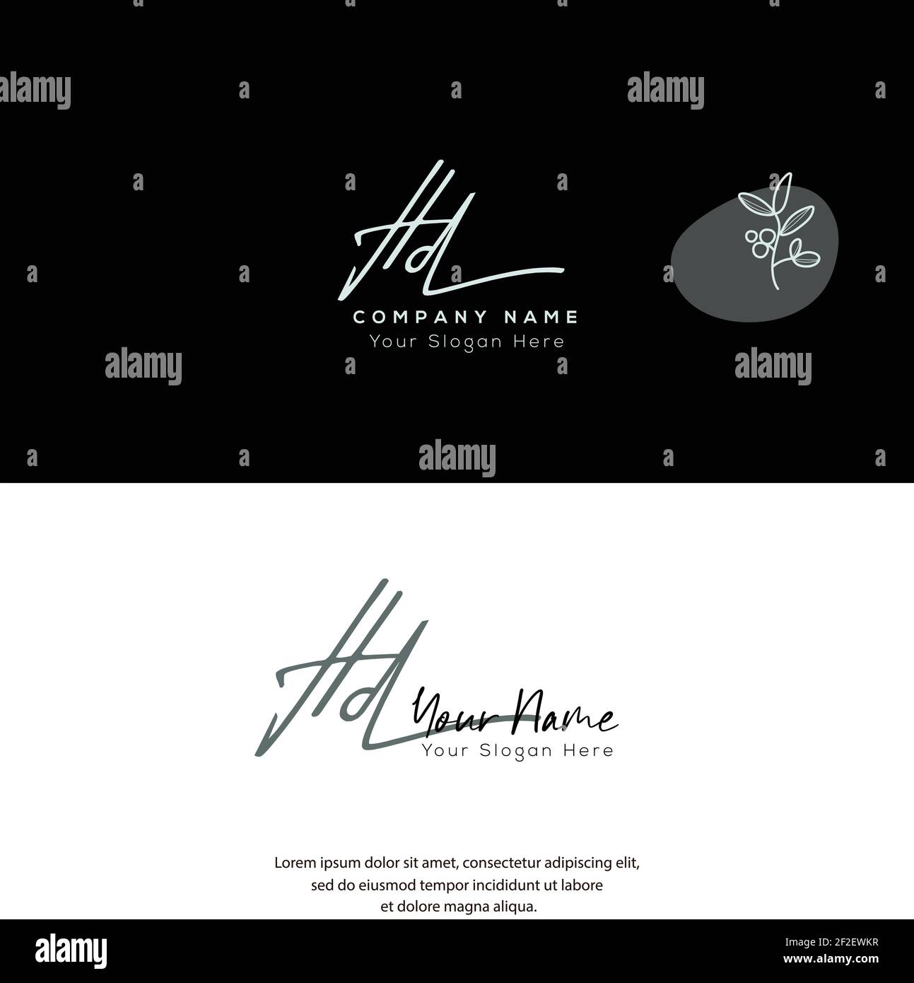H D HD scrittura della lettera iniziale e logo della firma. Beauty Vector primo logo .Moda, boutique, floreale e botanico Illustrazione Vettoriale