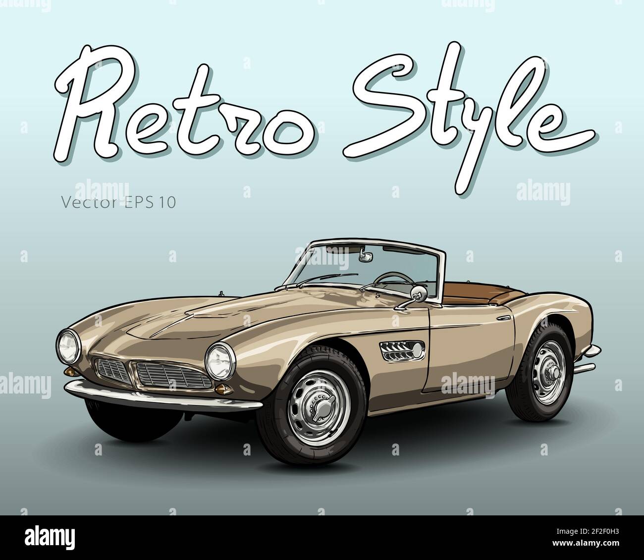 Retrò cabriolet auto disegno tecnico isolato su bianco Illustrazione Vettoriale