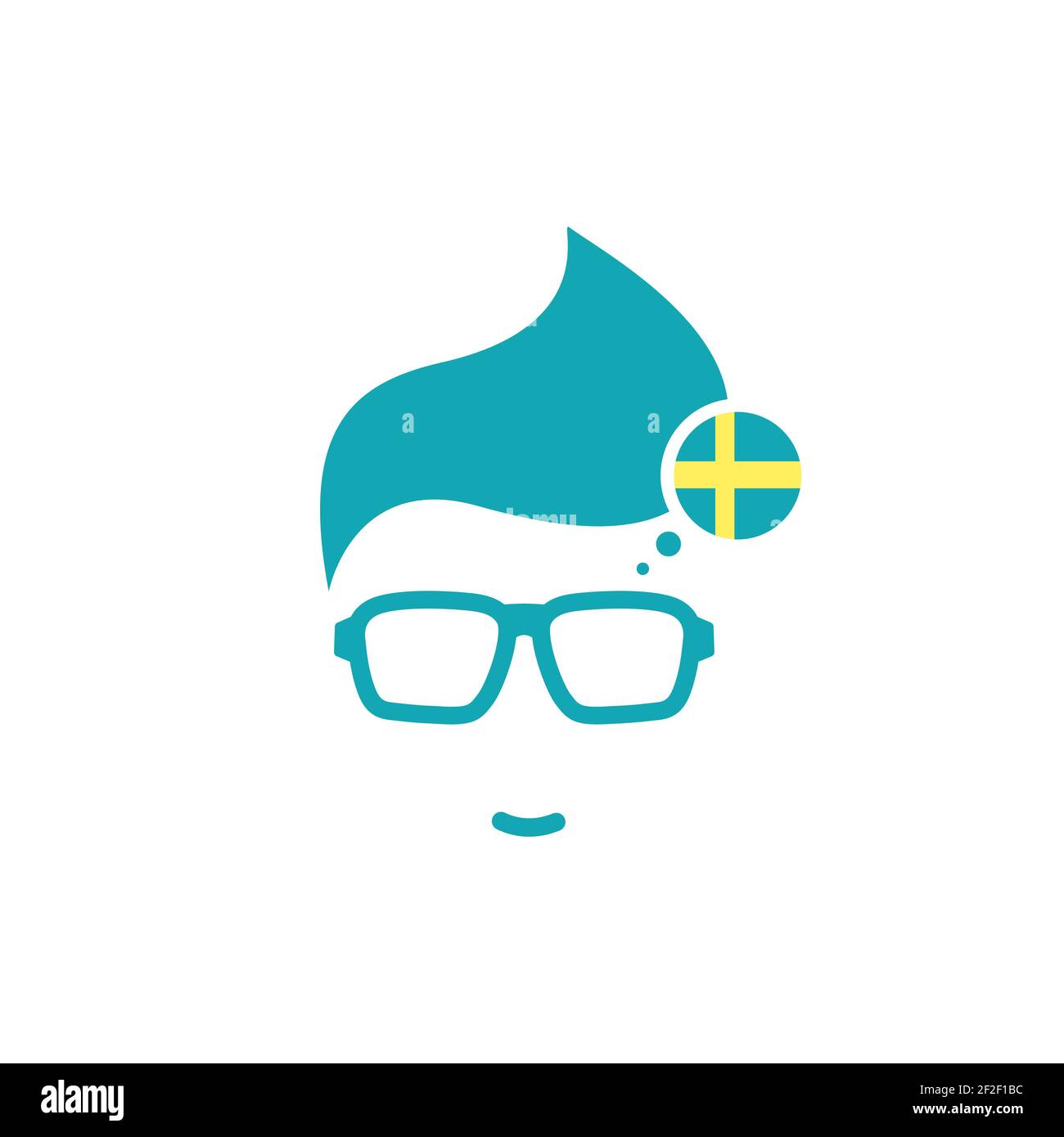 Silhouette della testa dell'uomo in occhiali da hipster e bandiera svedese  in cerchio . Avatar semplice blu. Icona della lingua. Scegli il simbolo del  paese. Isolato su bianco. VEC Immagine e Vettoriale -